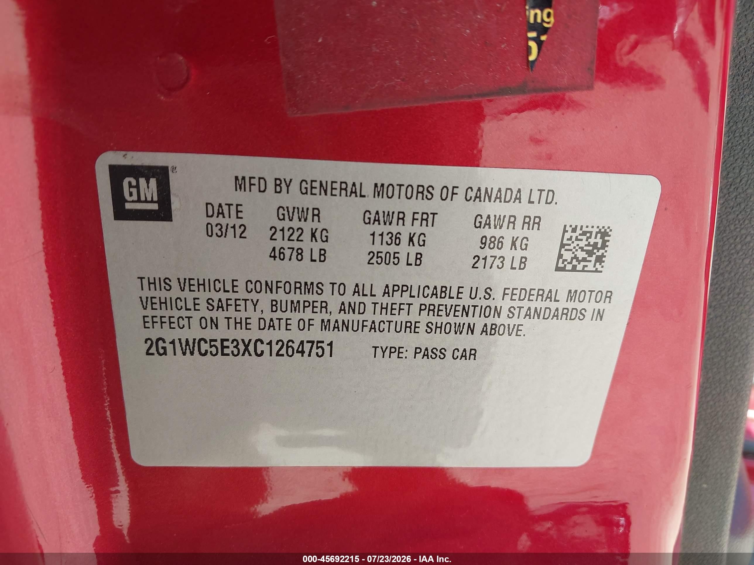 2012 Chevrolet Impala Ltz Red vin: 2G1WC5E3XC1264751