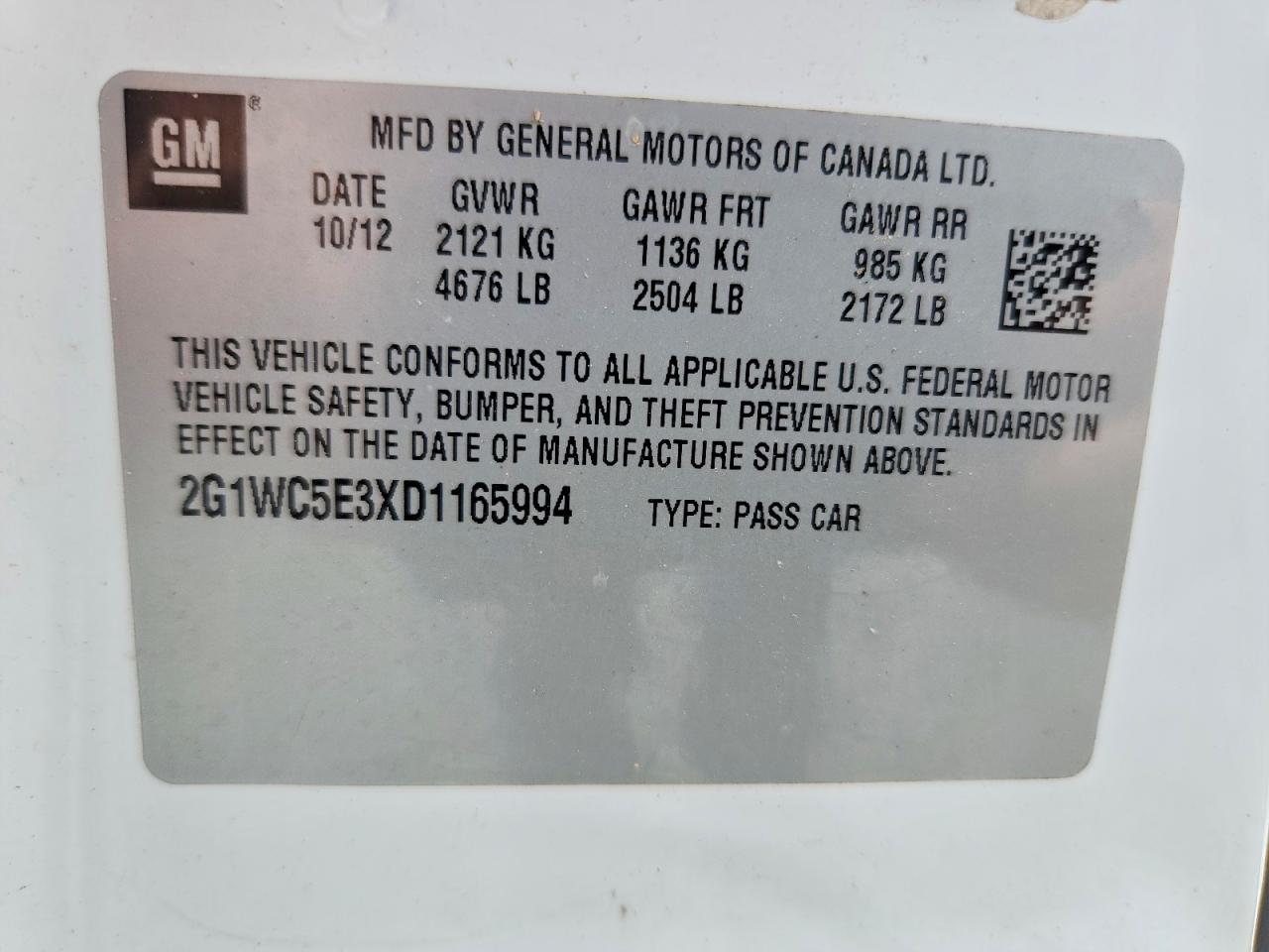2013 Chevrolet Impala Ltz White vin: 2G1WC5E3XD1165994