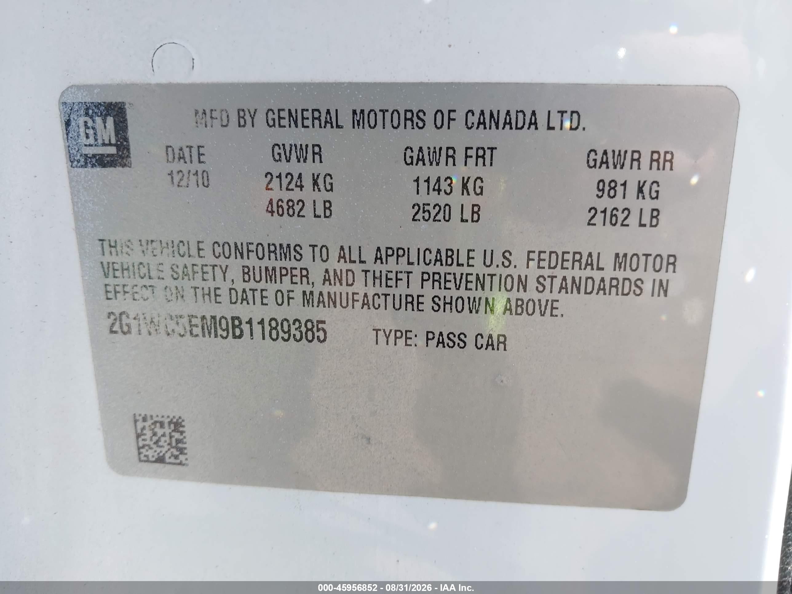 2011 Chevrolet Impala Ltz White vin: 2G1WC5EM9B1189385