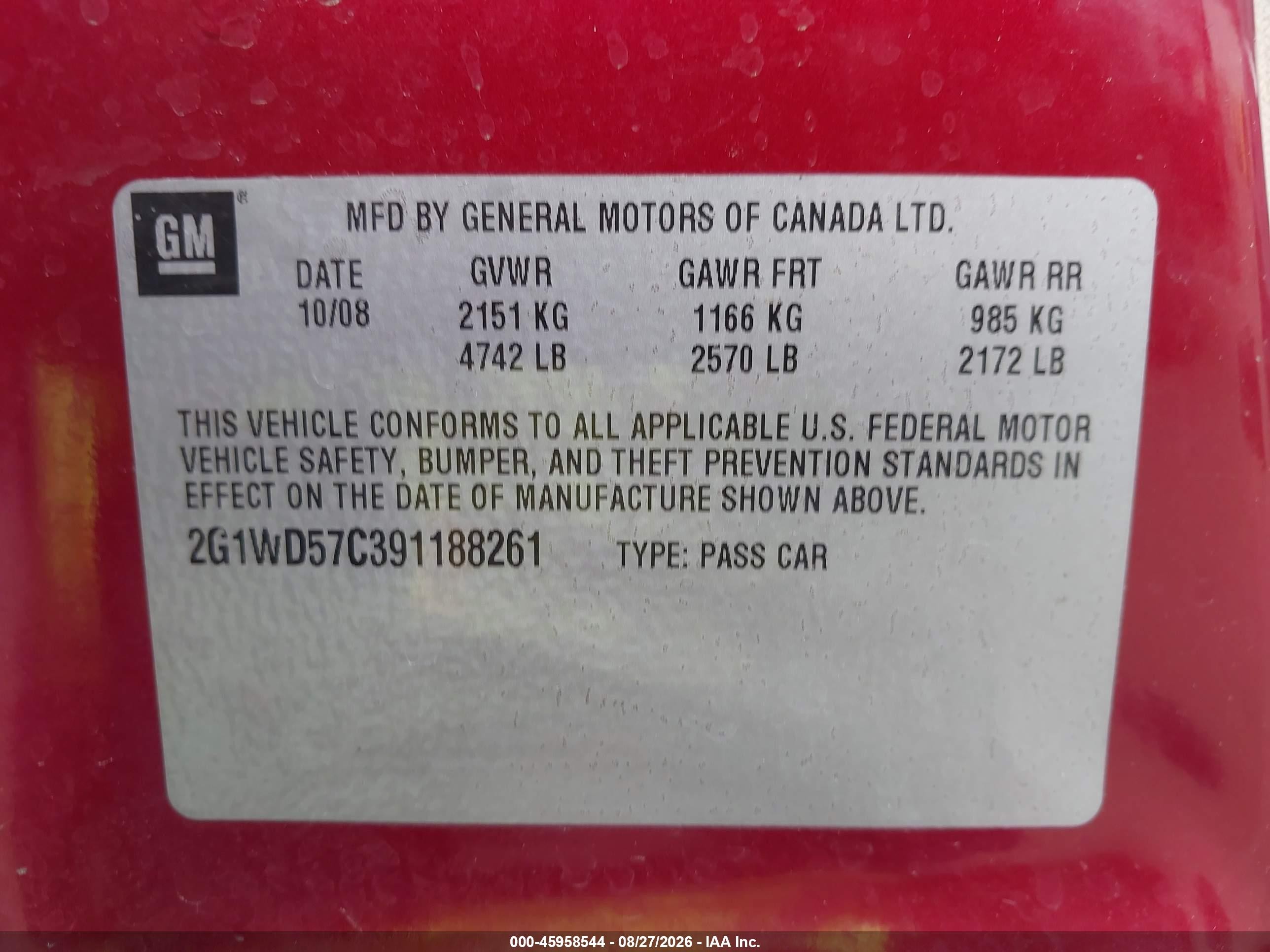 2009 Chevrolet Impala Ss Red vin: 2G1WD57C391188261