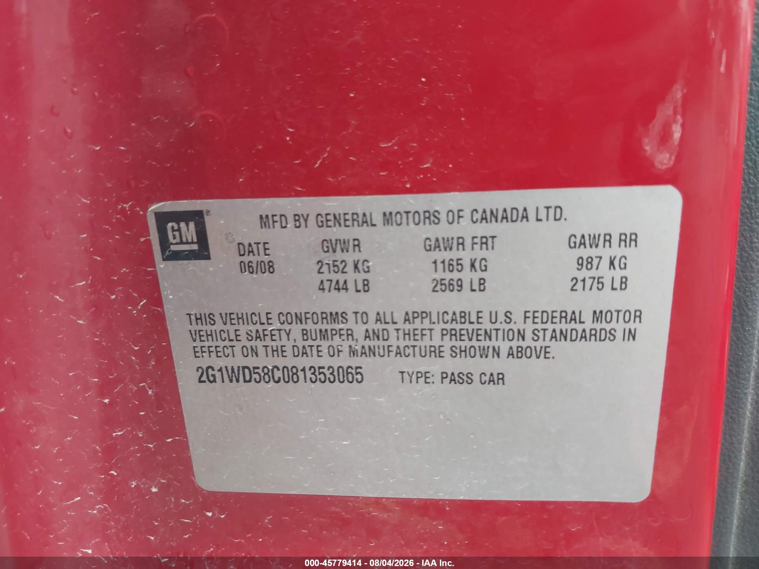 2008 Chevrolet Impala Ss Red vin: 2G1WD58C081353065