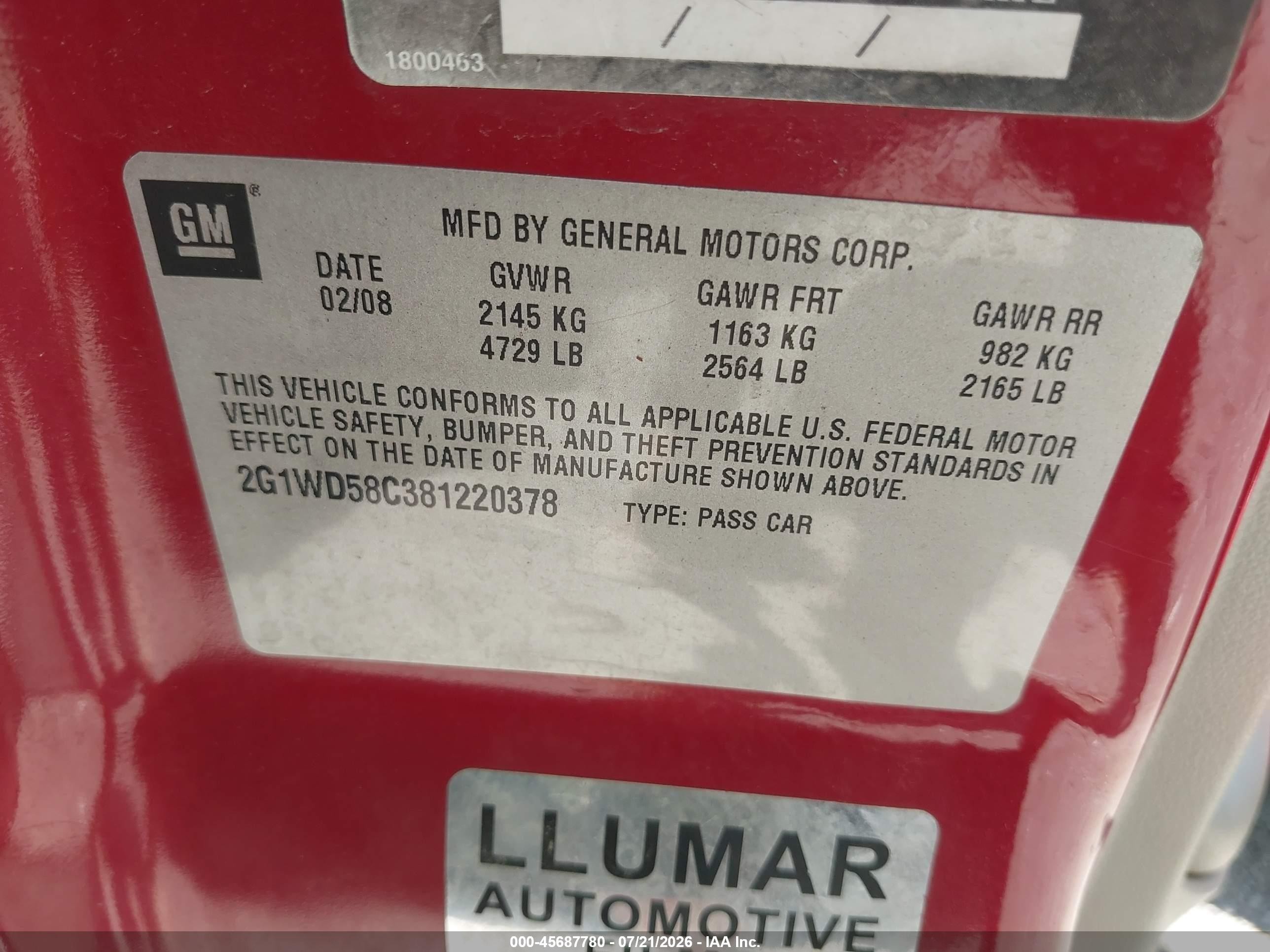 2008 Chevrolet Impala Ss Red vin: 2G1WD58C381220378