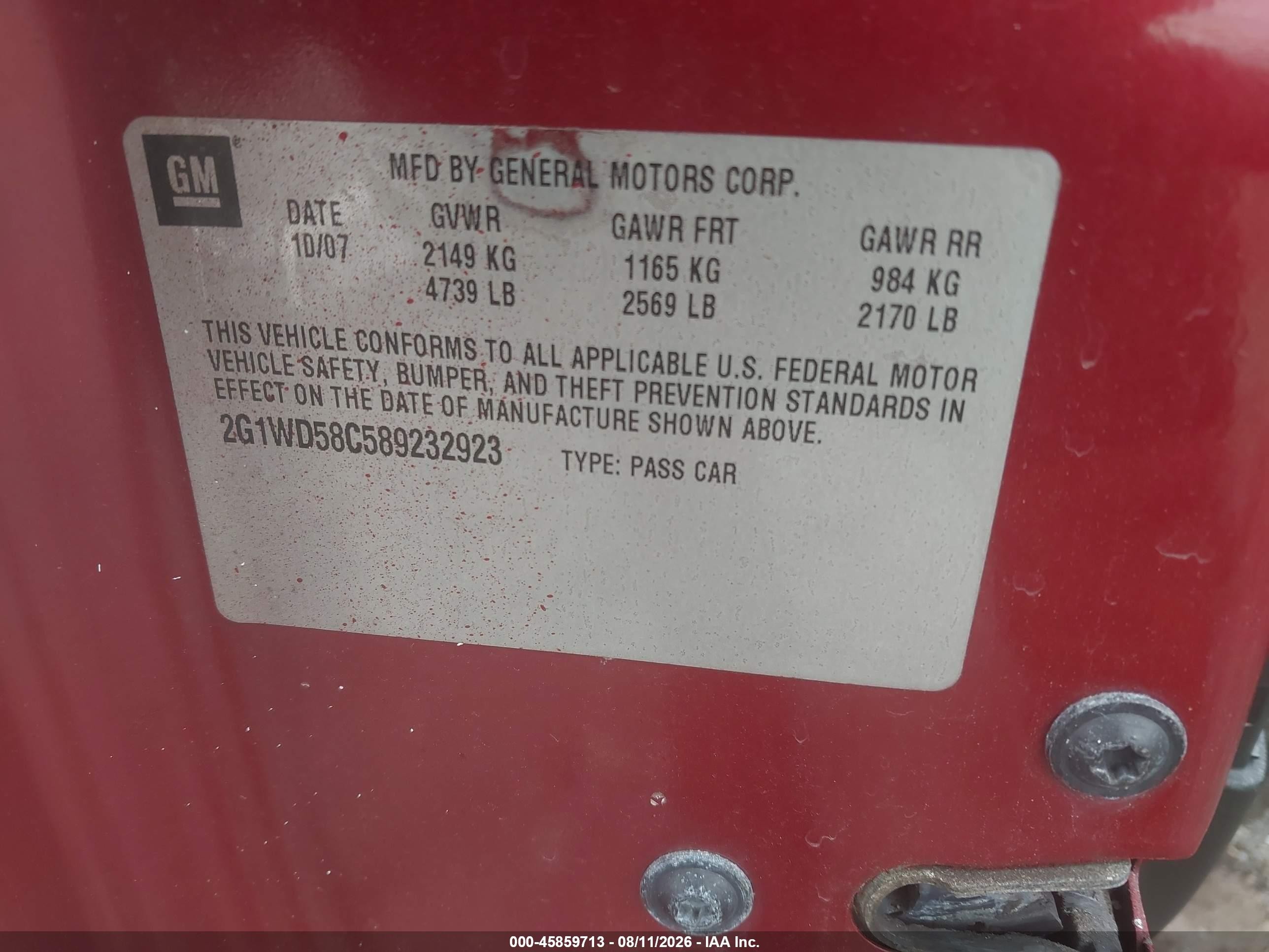 2008 Chevrolet Impala Ss Red vin: 2G1WD58C589232923