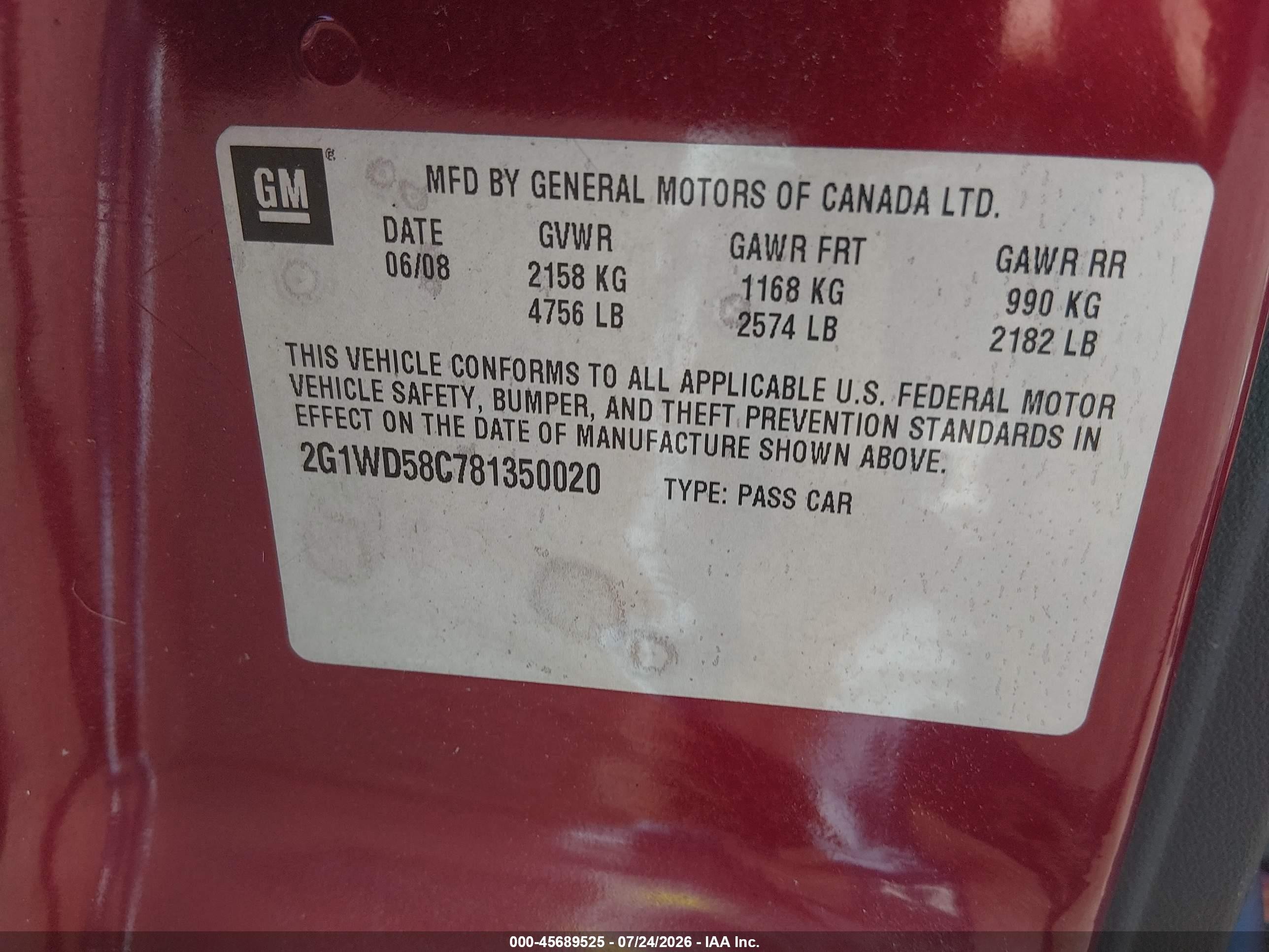 2008 Chevrolet Impala Ss Red vin: 2G1WD58C781350020