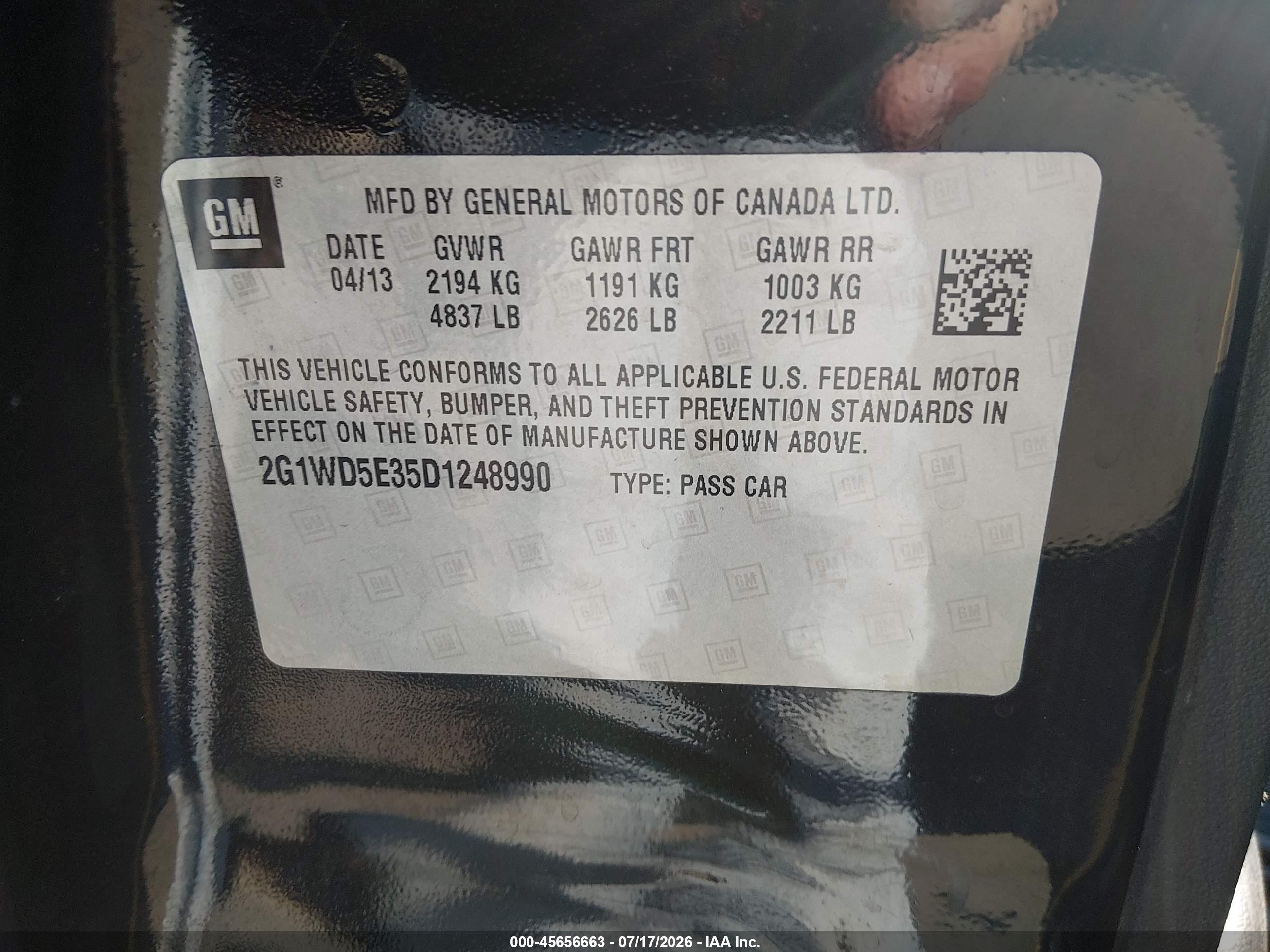 2013 Chevrolet Impala Police Black vin: 2G1WD5E35D1248990