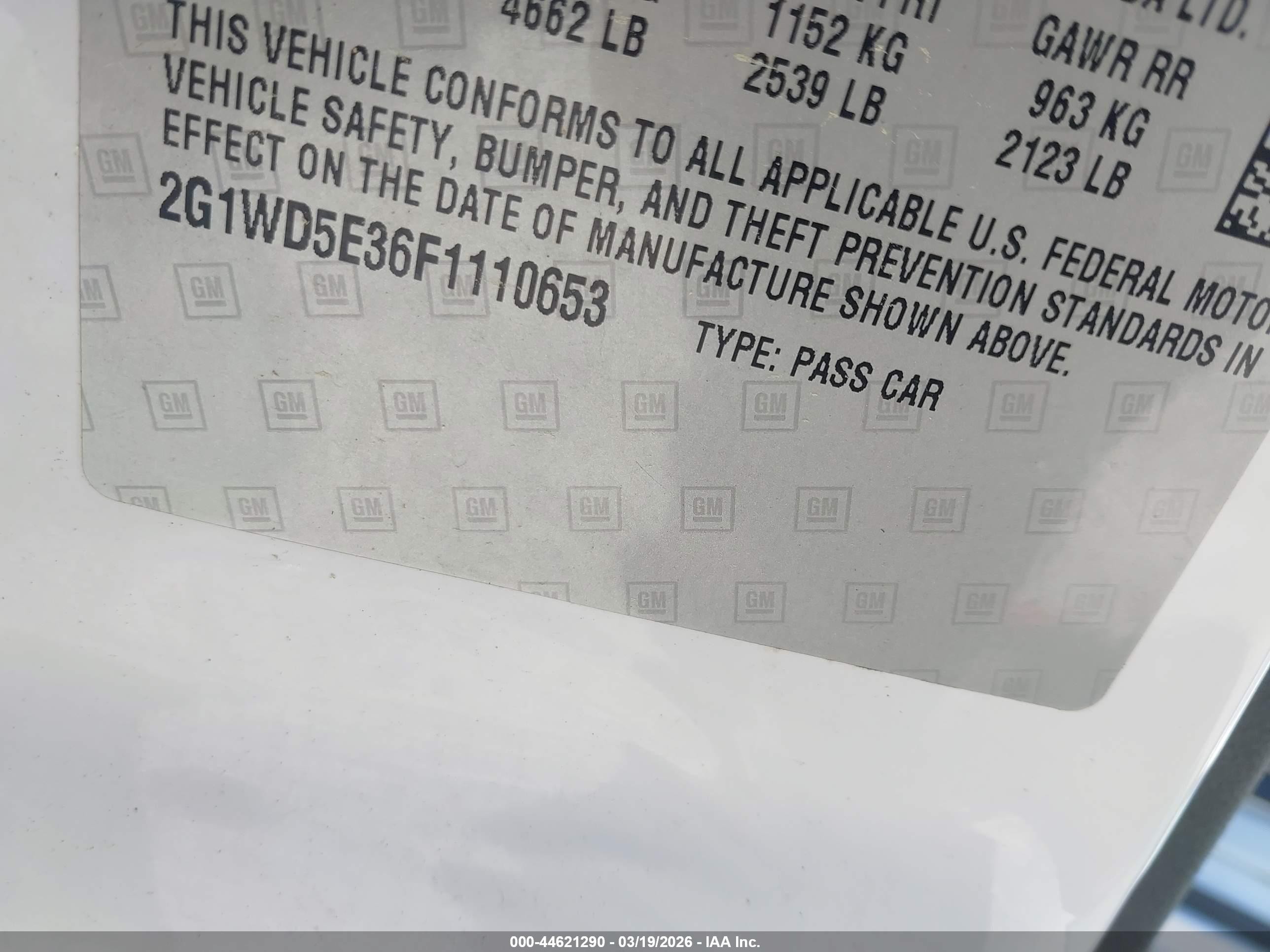 2015 Chevrolet Impala Limited Police White vin: 2G1WD5E36F1110653
