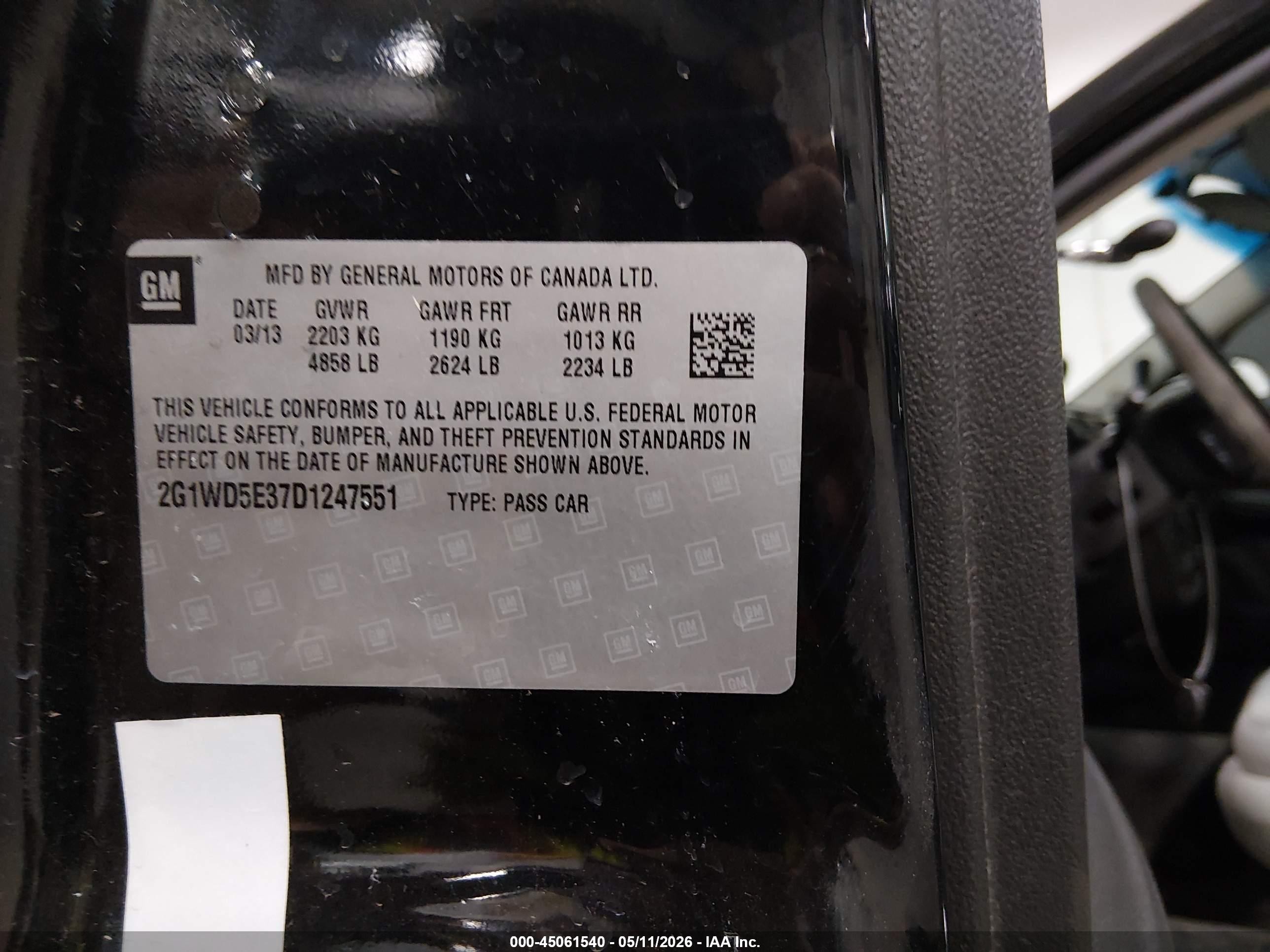 2013 Chevrolet Impala Police Черный vin: 2G1WD5E37D1247551