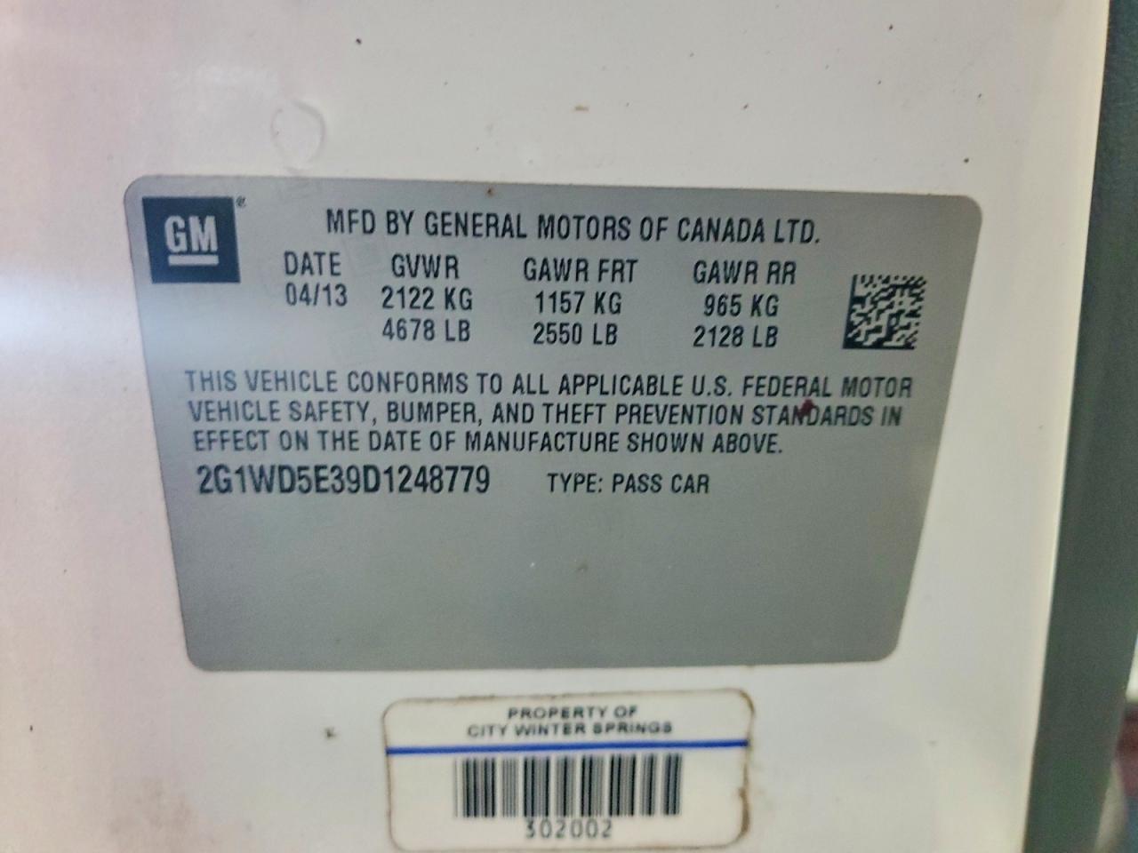 2013 Chevrolet Impala Police Maroon vin: 2G1WD5E39D1248779