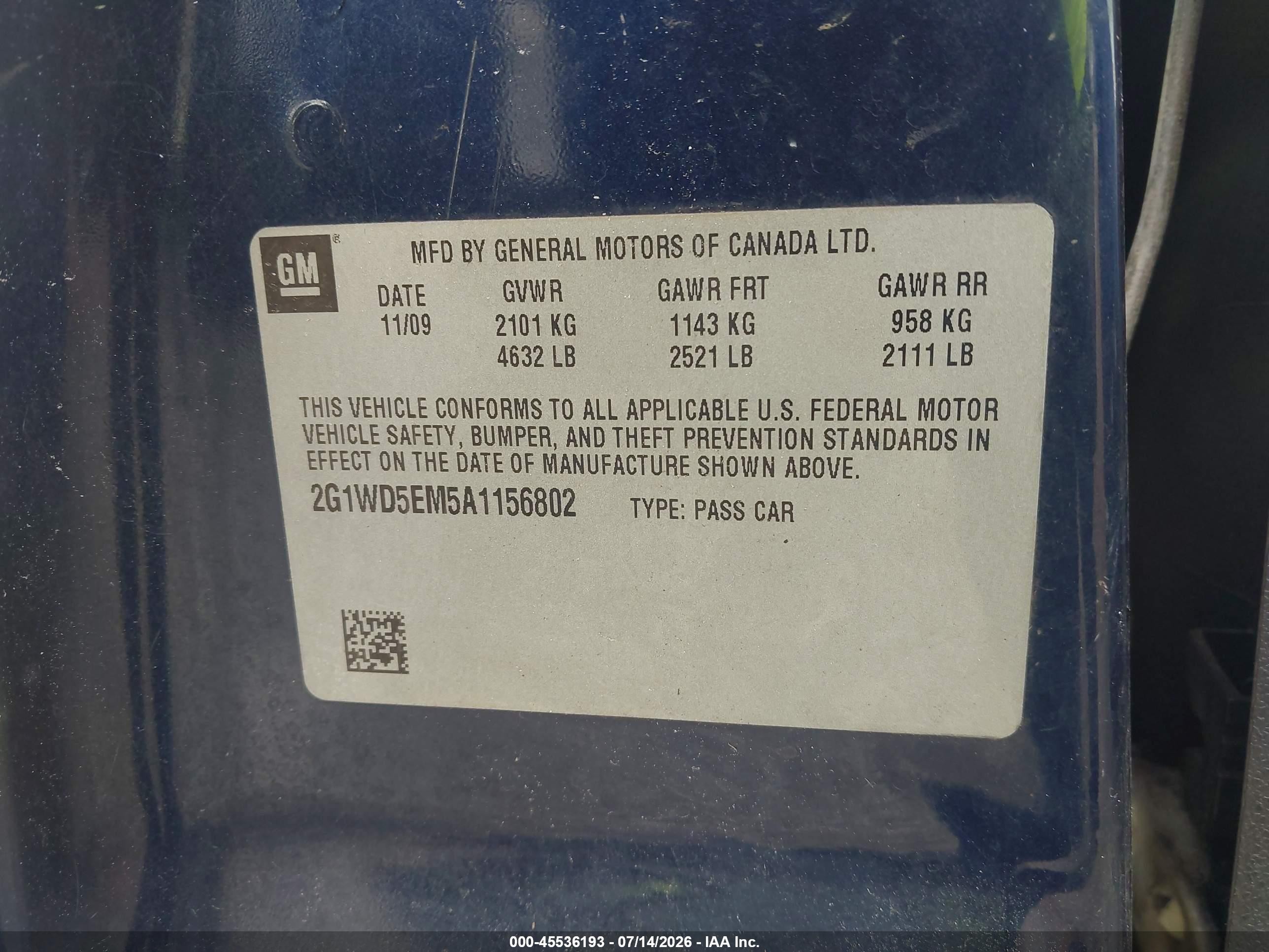 2010 Chevrolet Impala Police Dark Blue vin: 2G1WD5EM5A1156802
