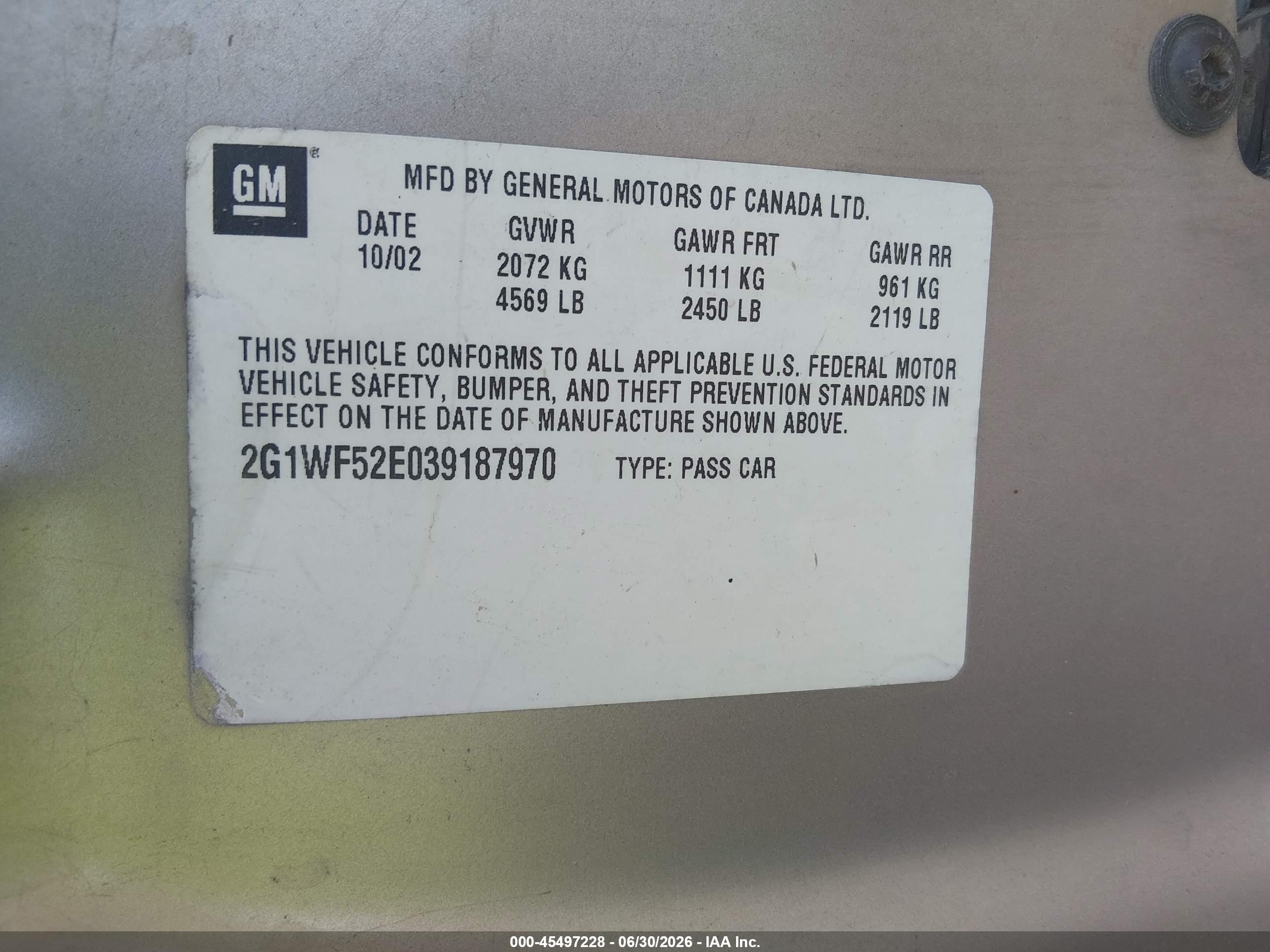 2003 Chevrolet Impala   Tan vin: 2G1WF52E03918790 