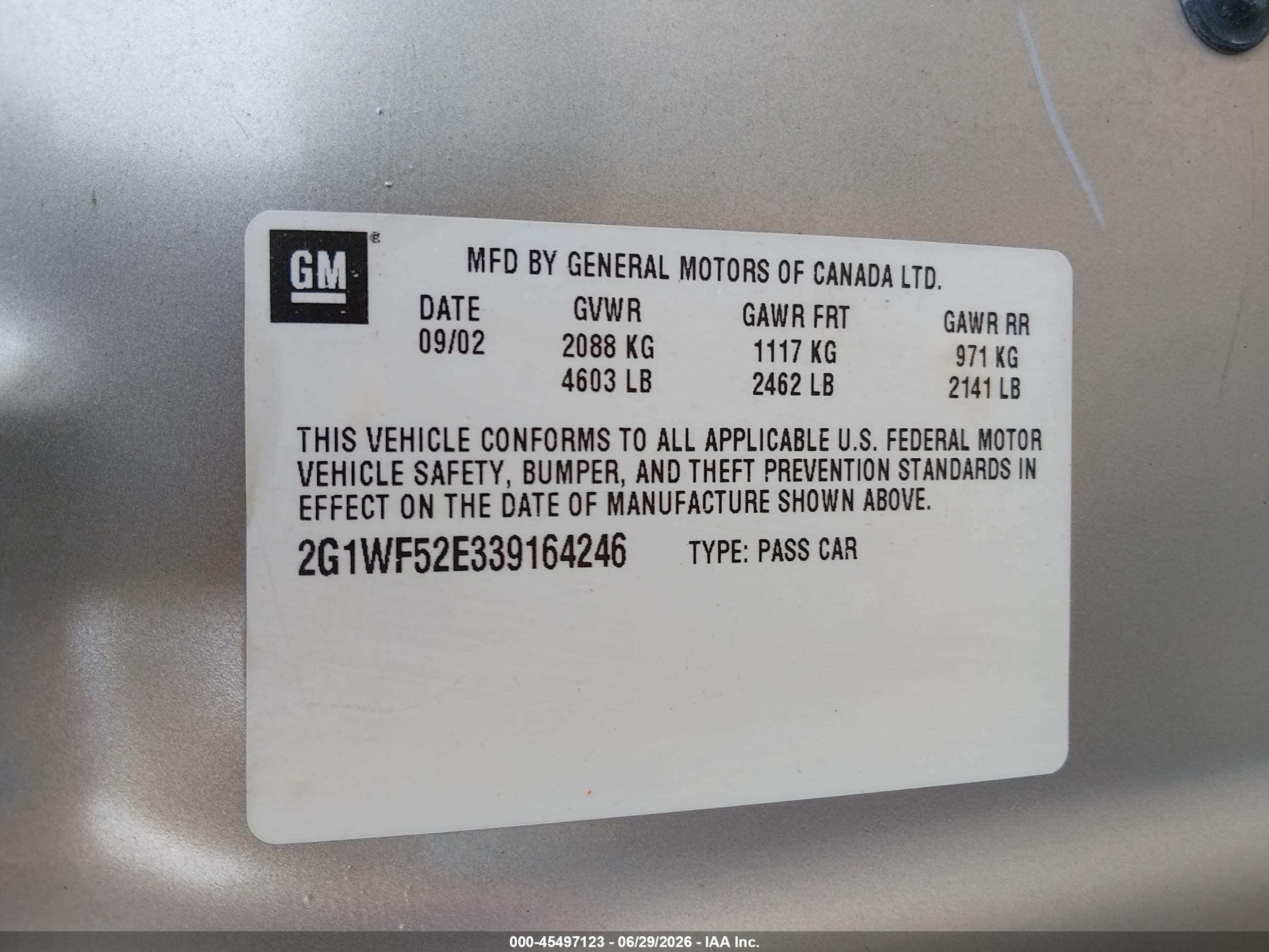 2003 Chevrolet Impala   Gold vin: 2G1WF52E339164246