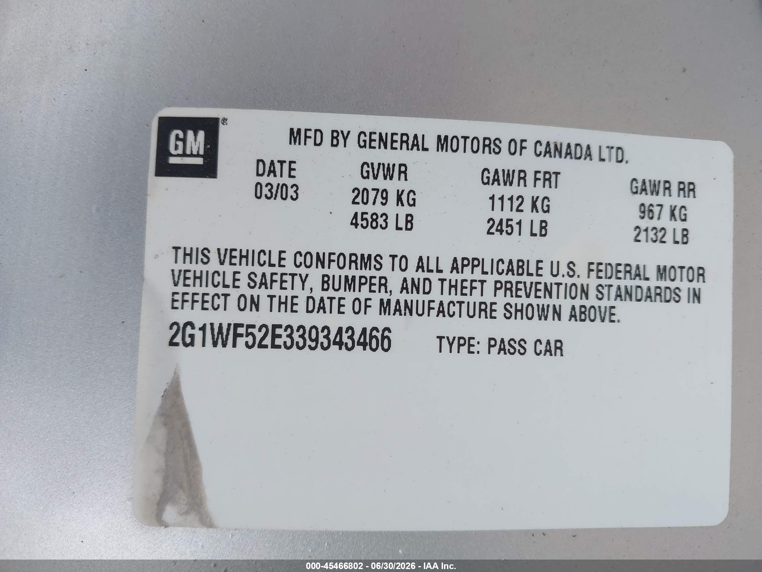 2003 Chevrolet Impala   Silver vin: 2G1WF52E339343466