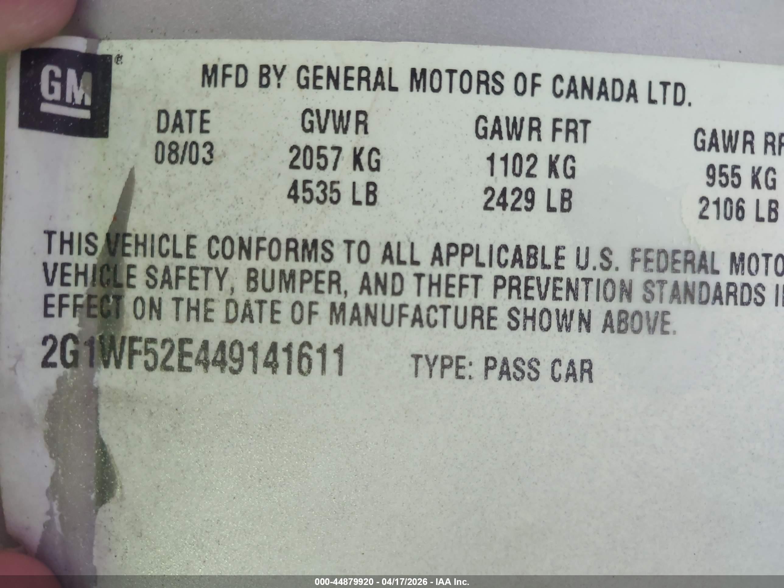 2004 Chevrolet Impala   Silver vin: 2G1WF52E449141611