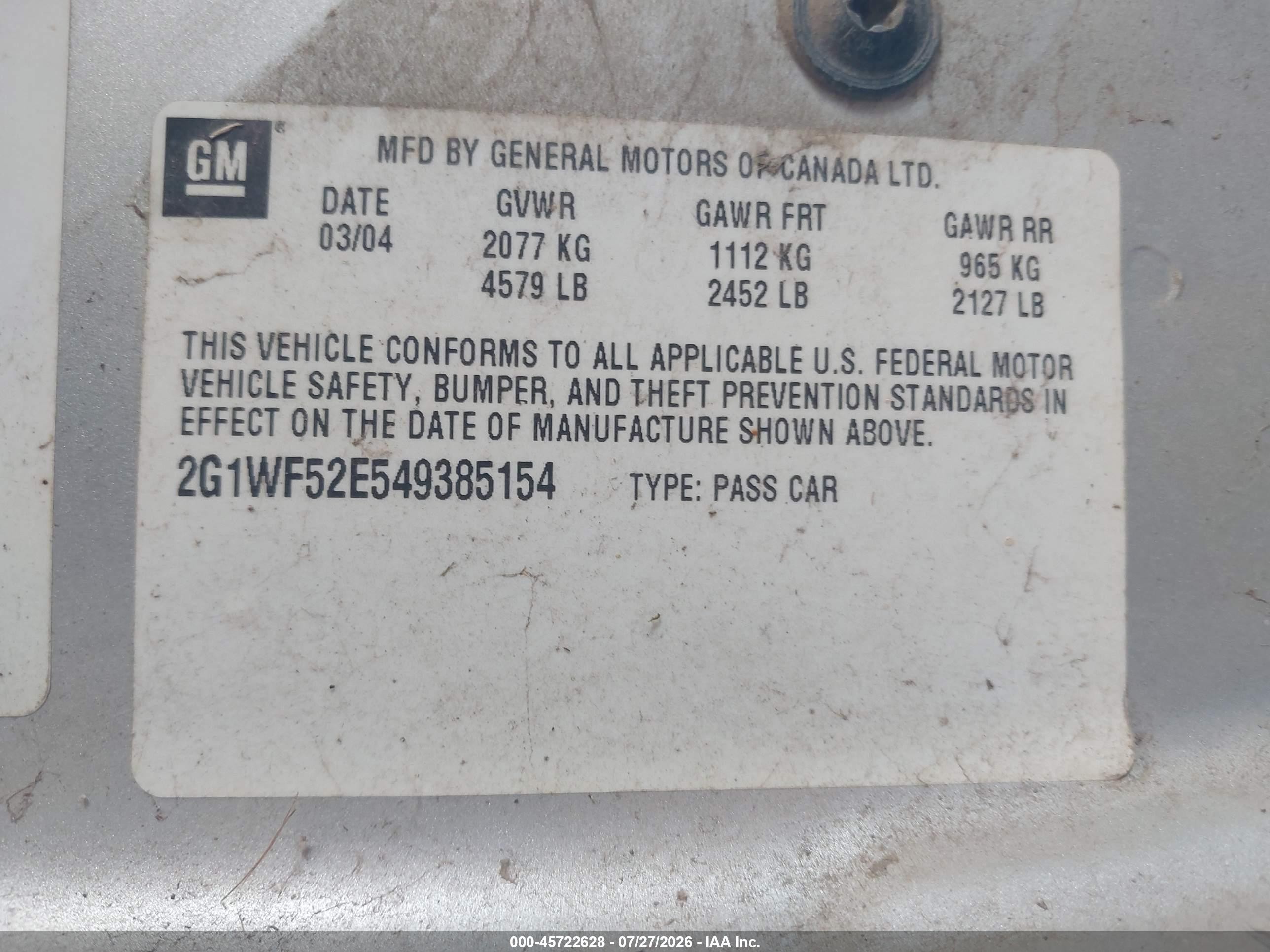 2004 Chevrolet Impala   Silver vin: 2G1WF52E549385154