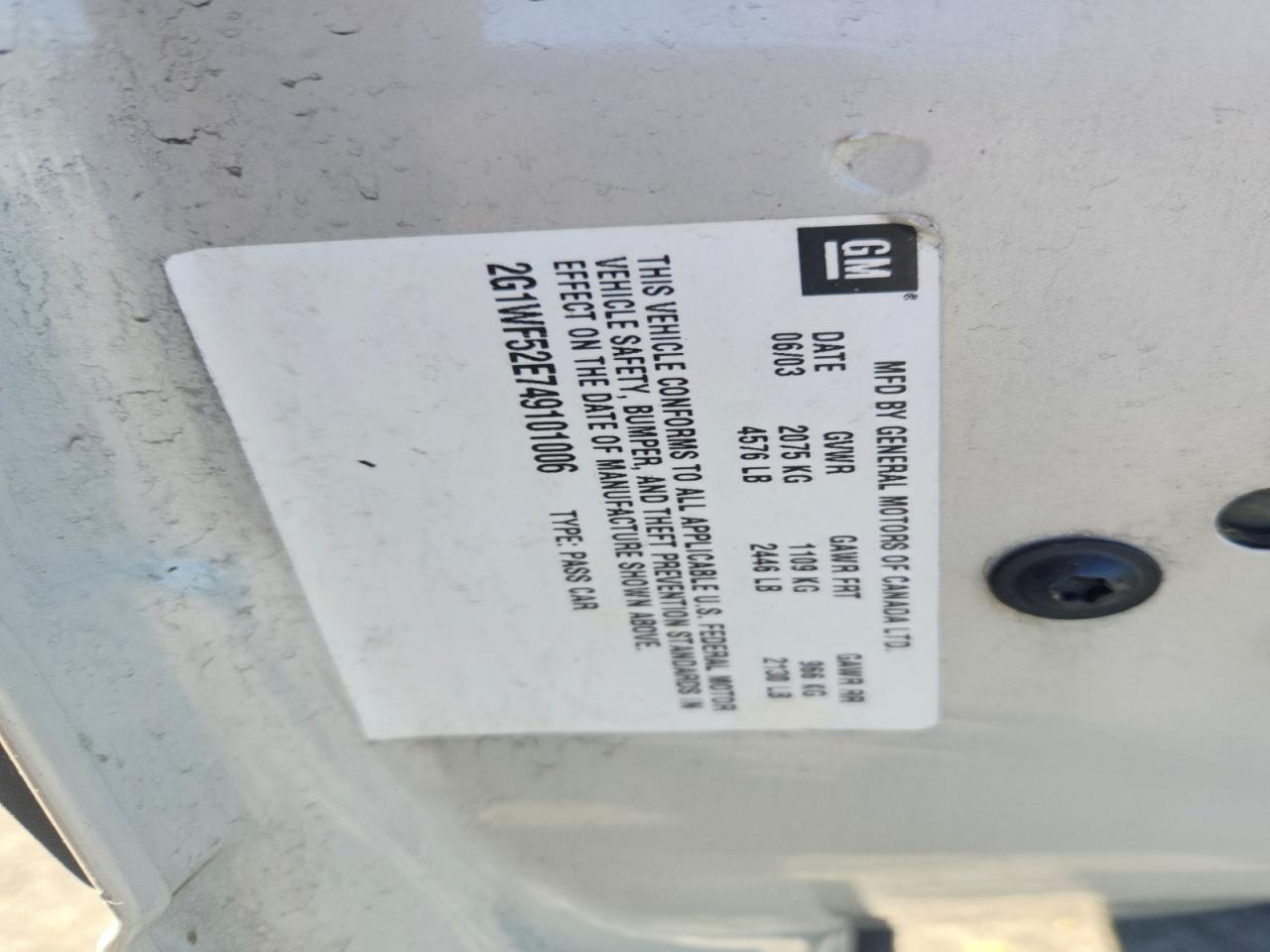 2004 Chevrolet Impala Белый vin: 2G1WF52E749101006