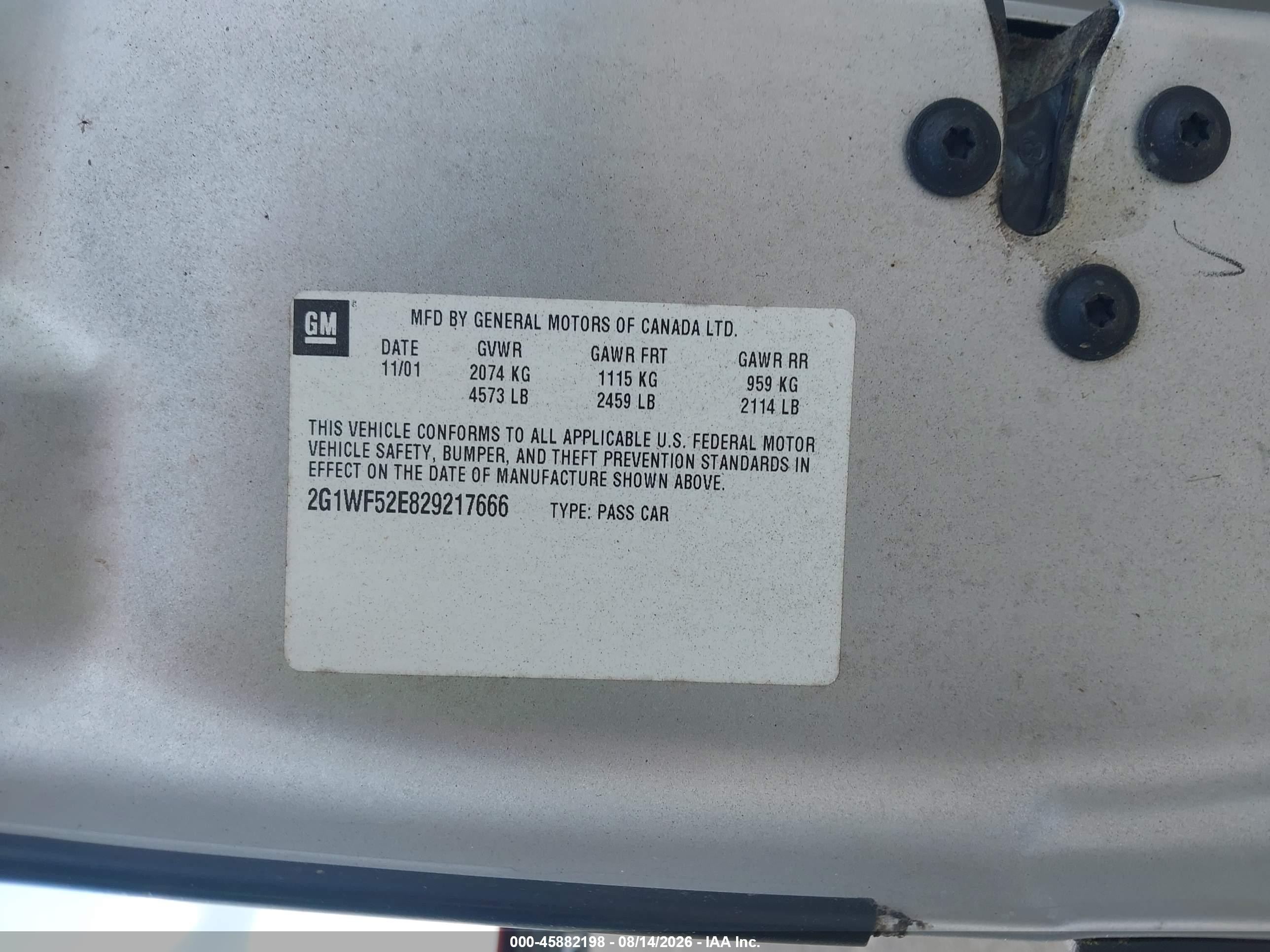 2002 Chevrolet Impala   Silver vin: 2G1WF52E829217666