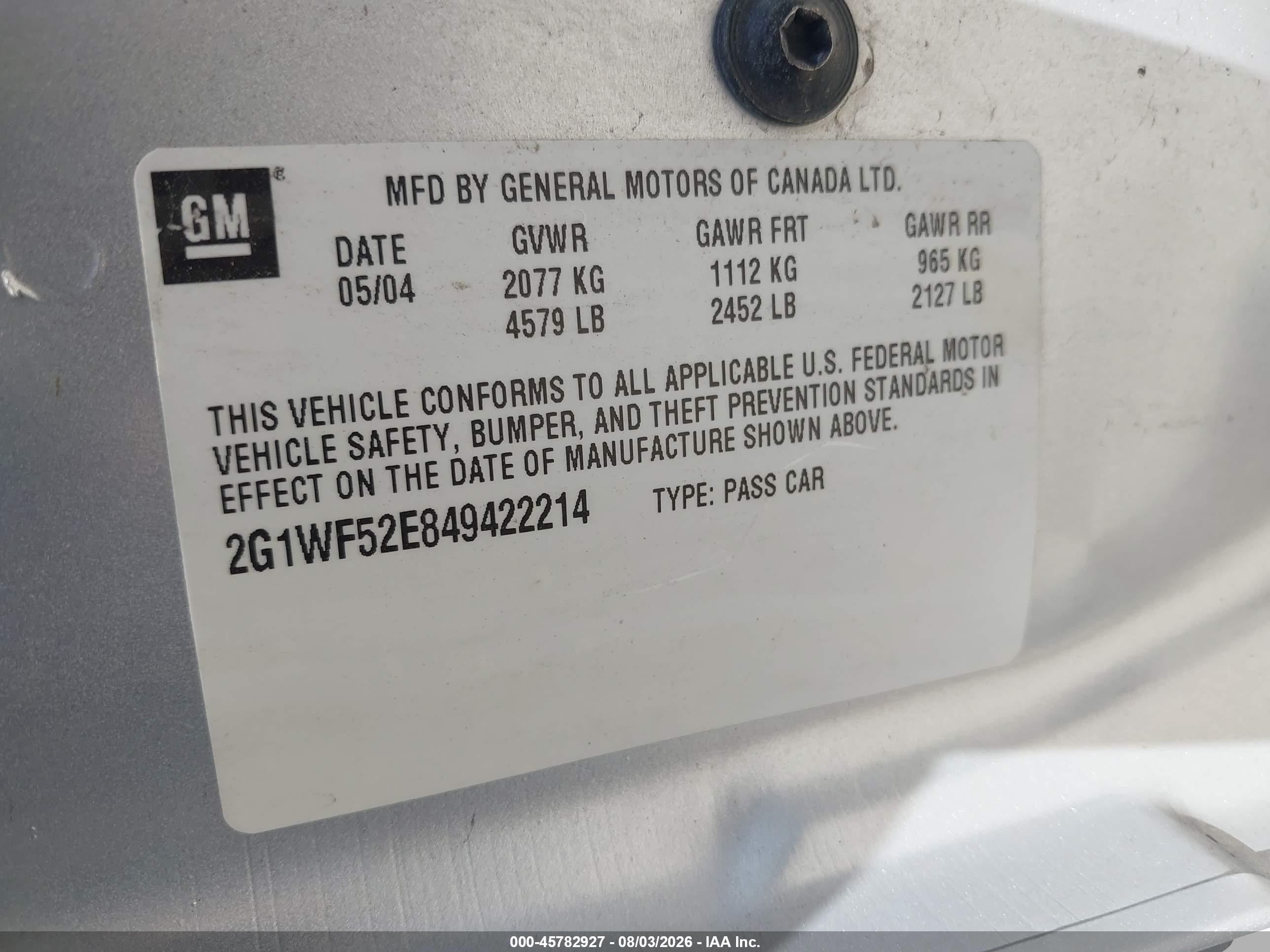 2004 Chevrolet Impala   Silver vin: 2G1WF52E849422214