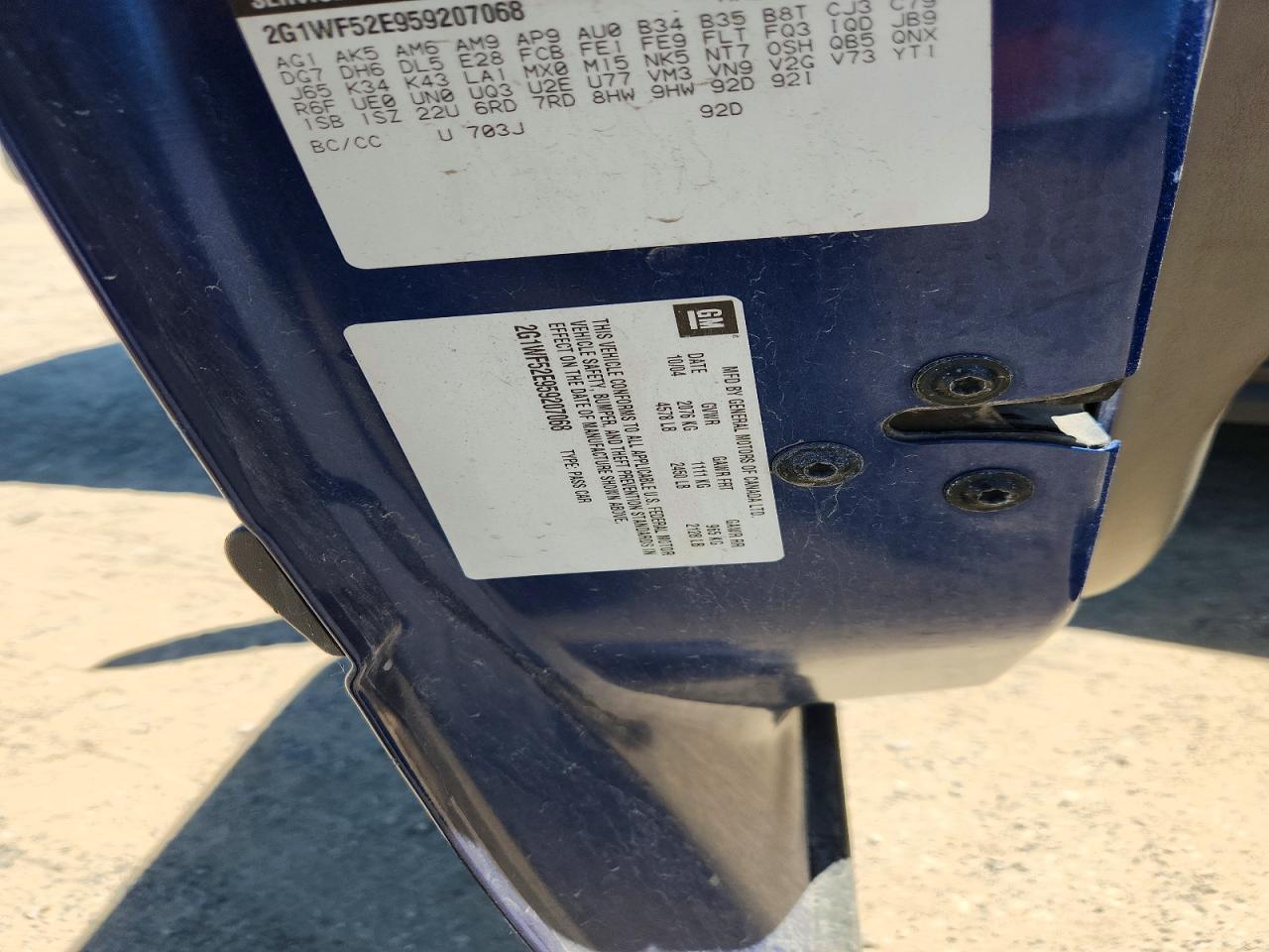 2005 Chevrolet Impala Blue vin: 2G1WF52E959207068