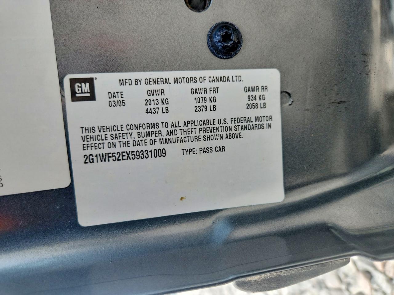 2005 Chevrolet Impala Серый vin: 2G1WF52EX59331009