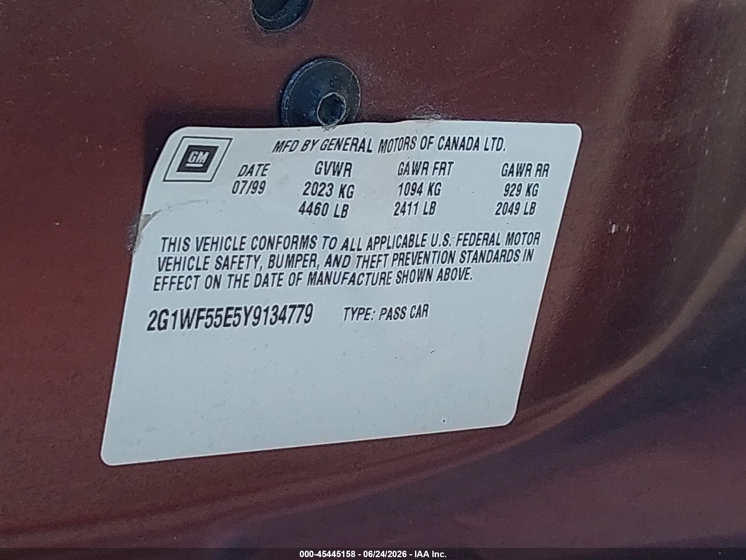 2000 Chevrolet Impala   Red vin: 2G1WF55E5Y9134779