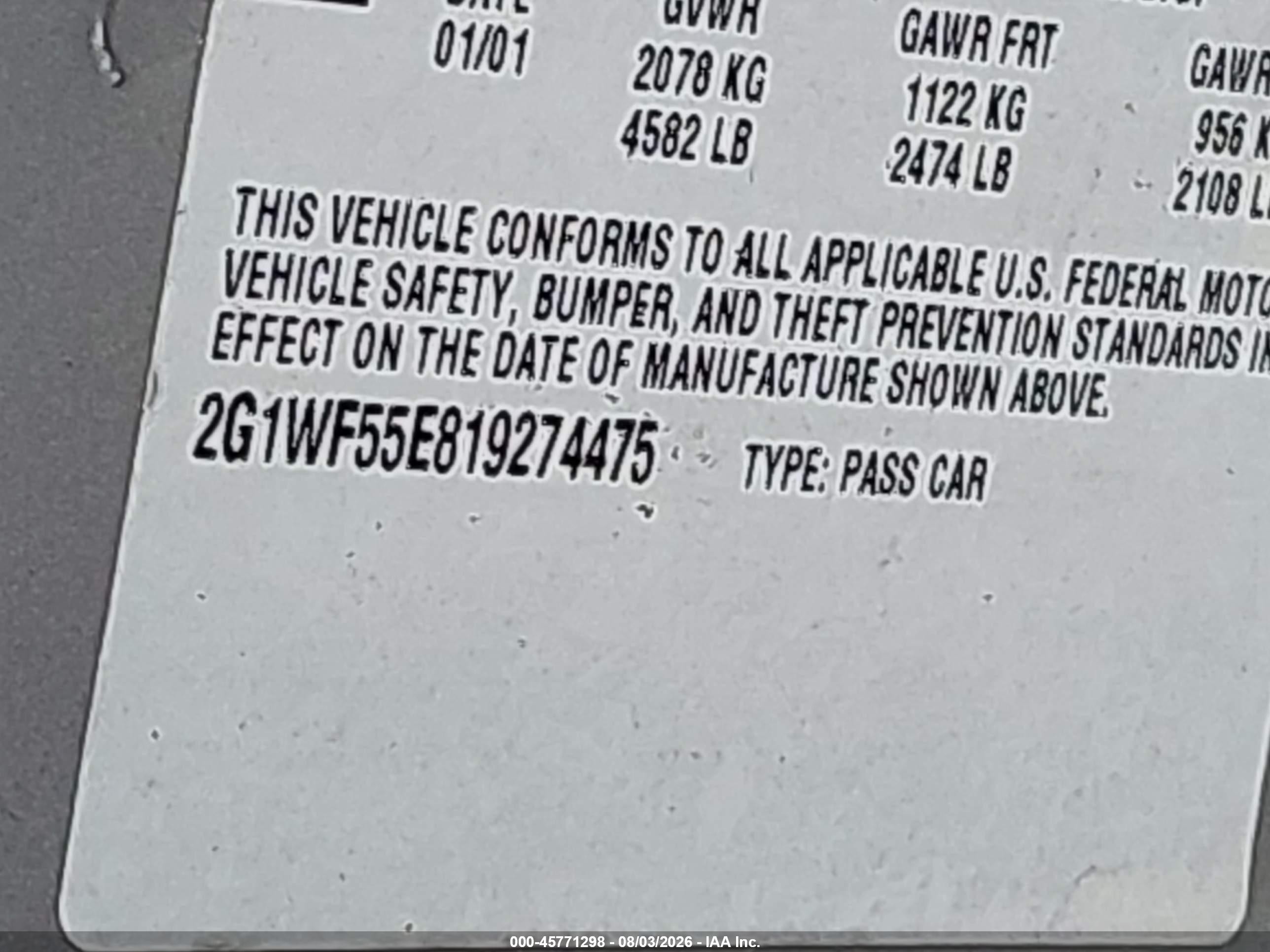 2001 Chevrolet Impala   Silver vin: 2G1WF55E819274475