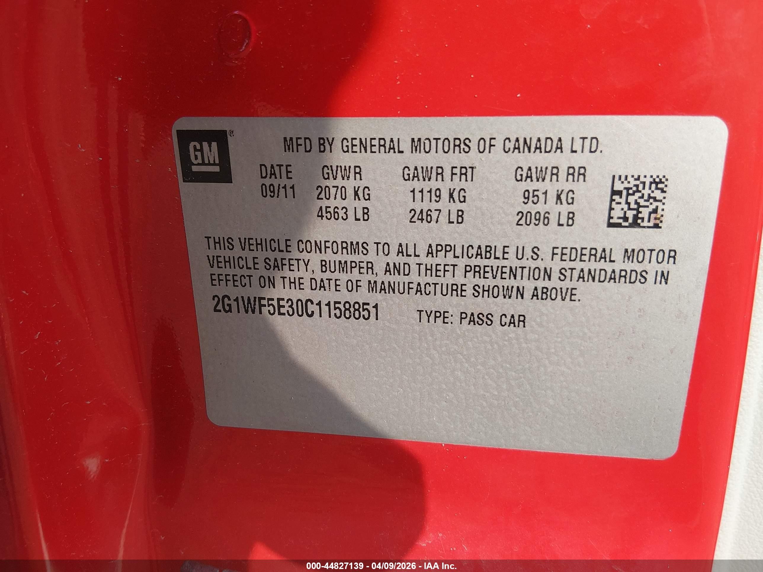 2012 Chevrolet Impala Ls Red vin: 2G1WF5E30C1158851