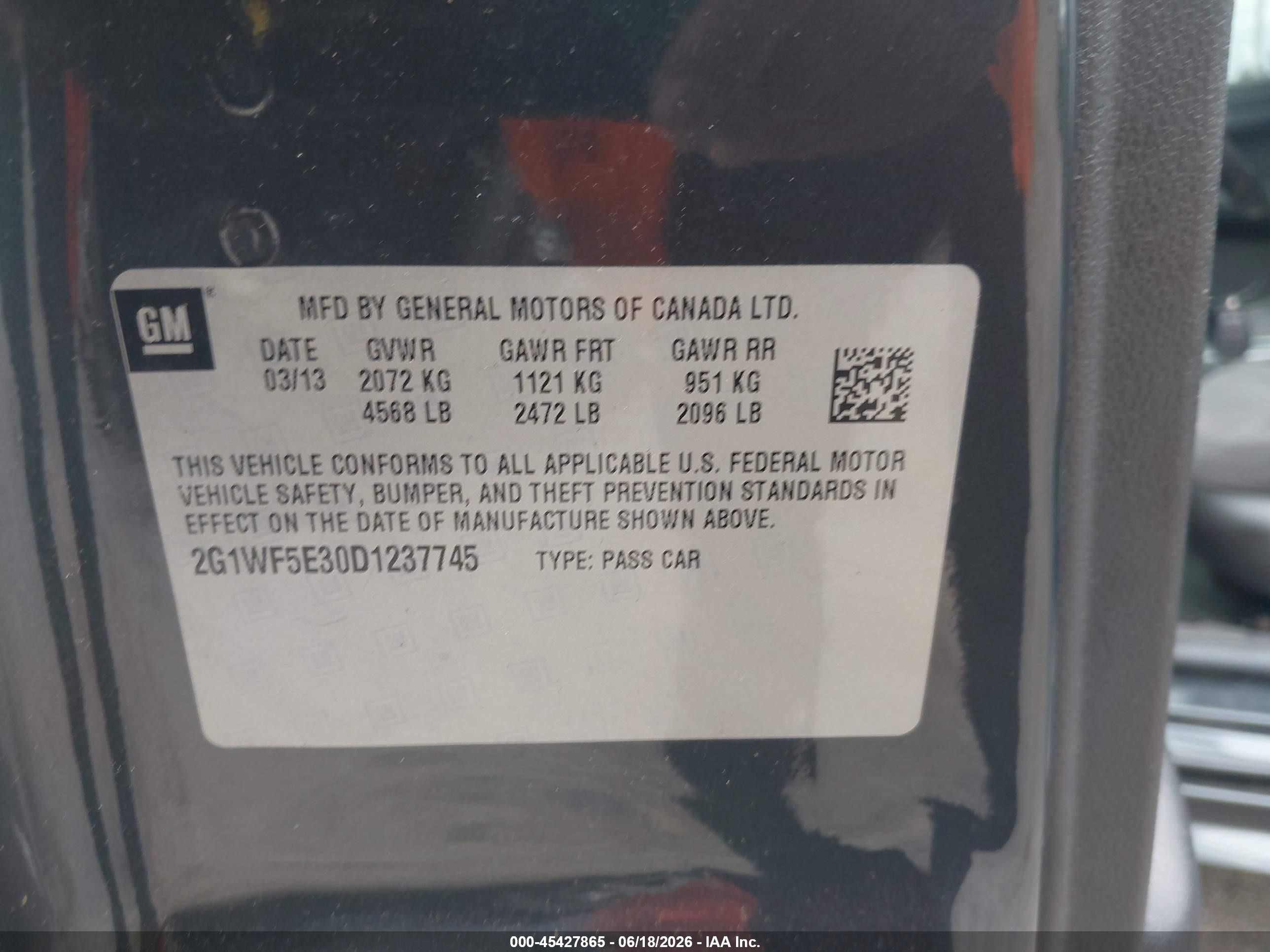 2013 Chevrolet Impala Ls Black vin: 2G1WF5E30D1237745