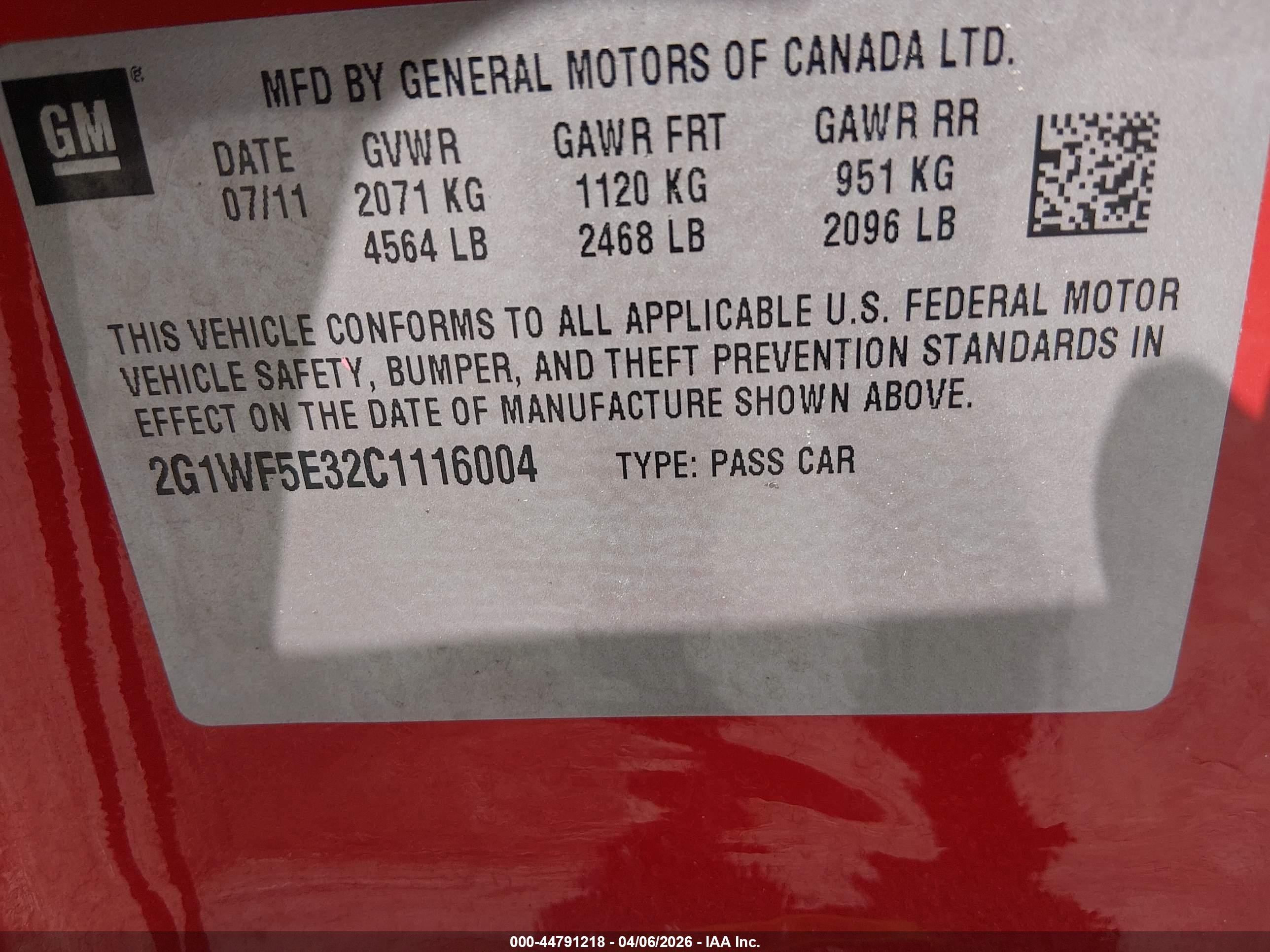 2012 Chevrolet Impala Ls Красный vin: 2G1WF5E32C1116004