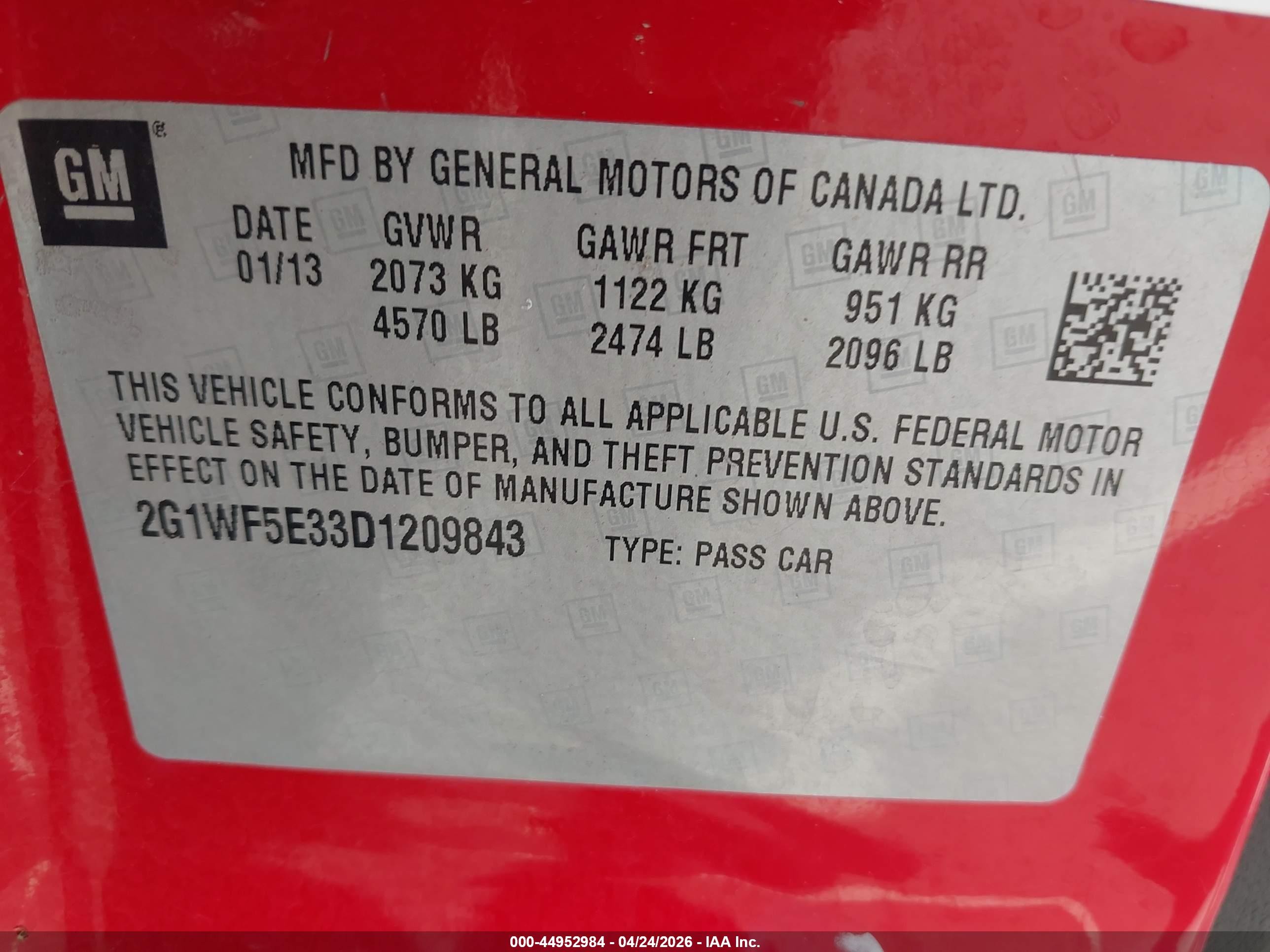 2013 Chevrolet Impala Ls Red vin: 2G1WF5E33D1209843