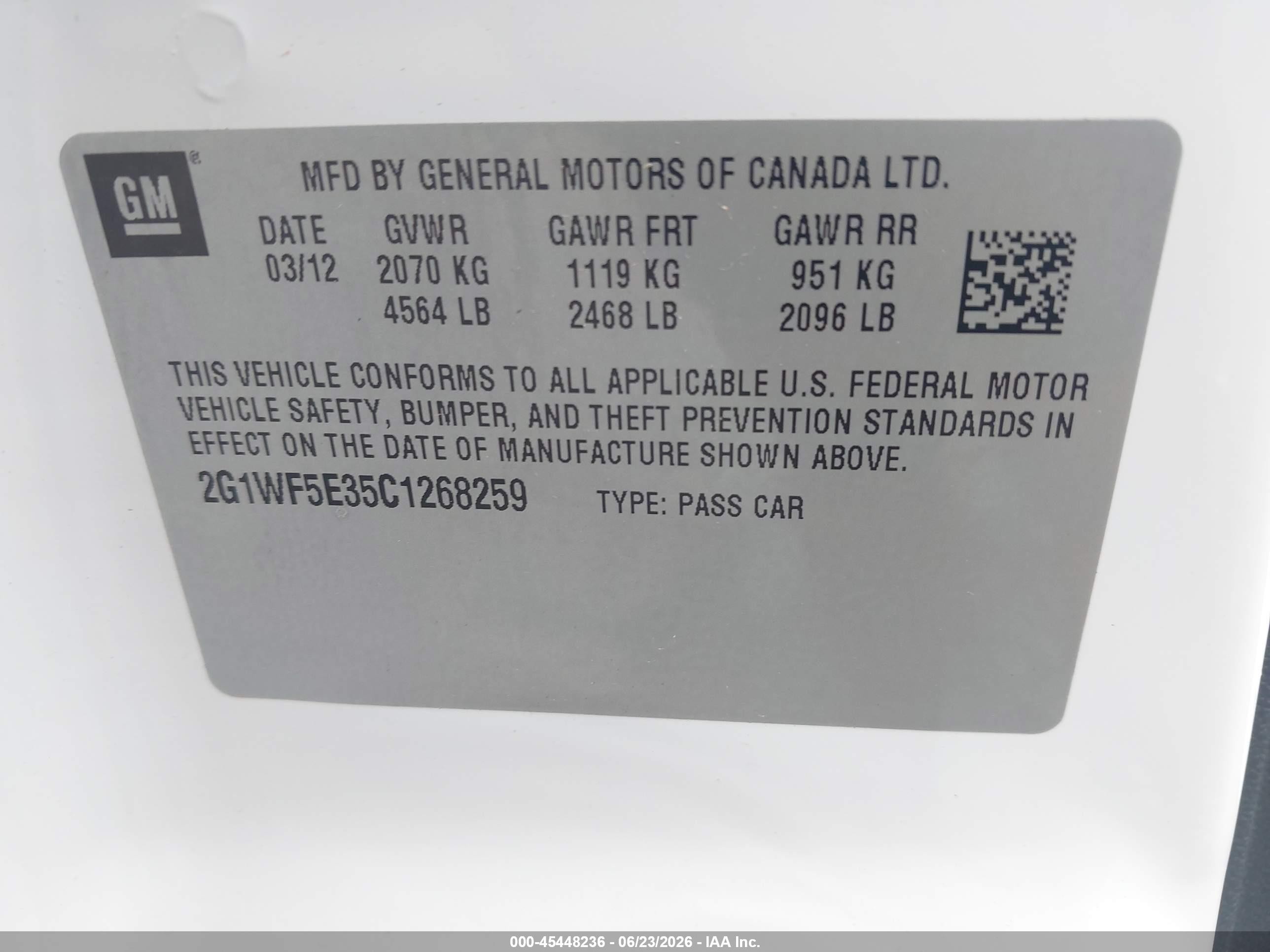 2012 Chevrolet Impala Ls White vin: 2G1WF5E35C1268259