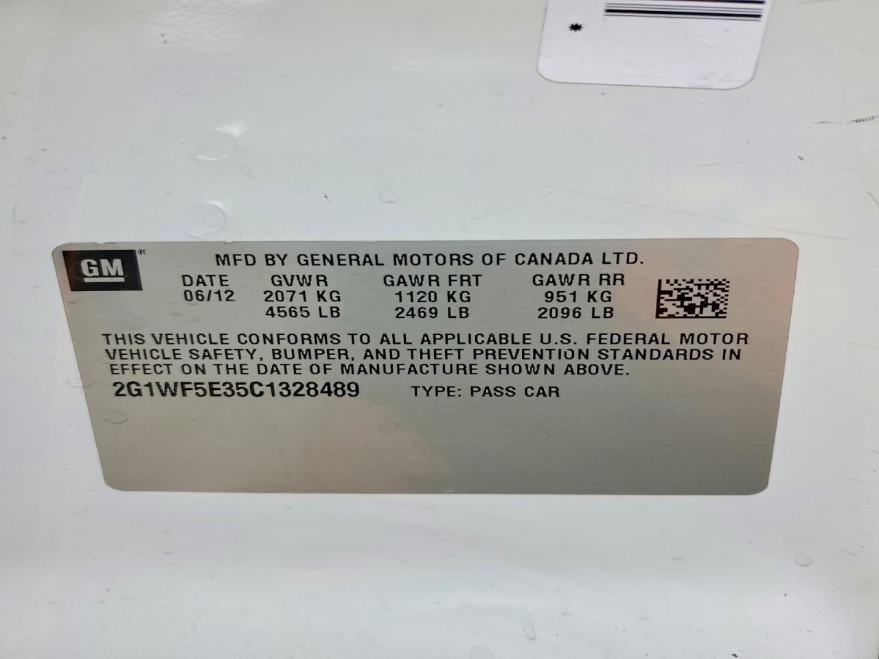 2012 Chevrolet Impala Ls White vin: 2G1WF5E35C1328489