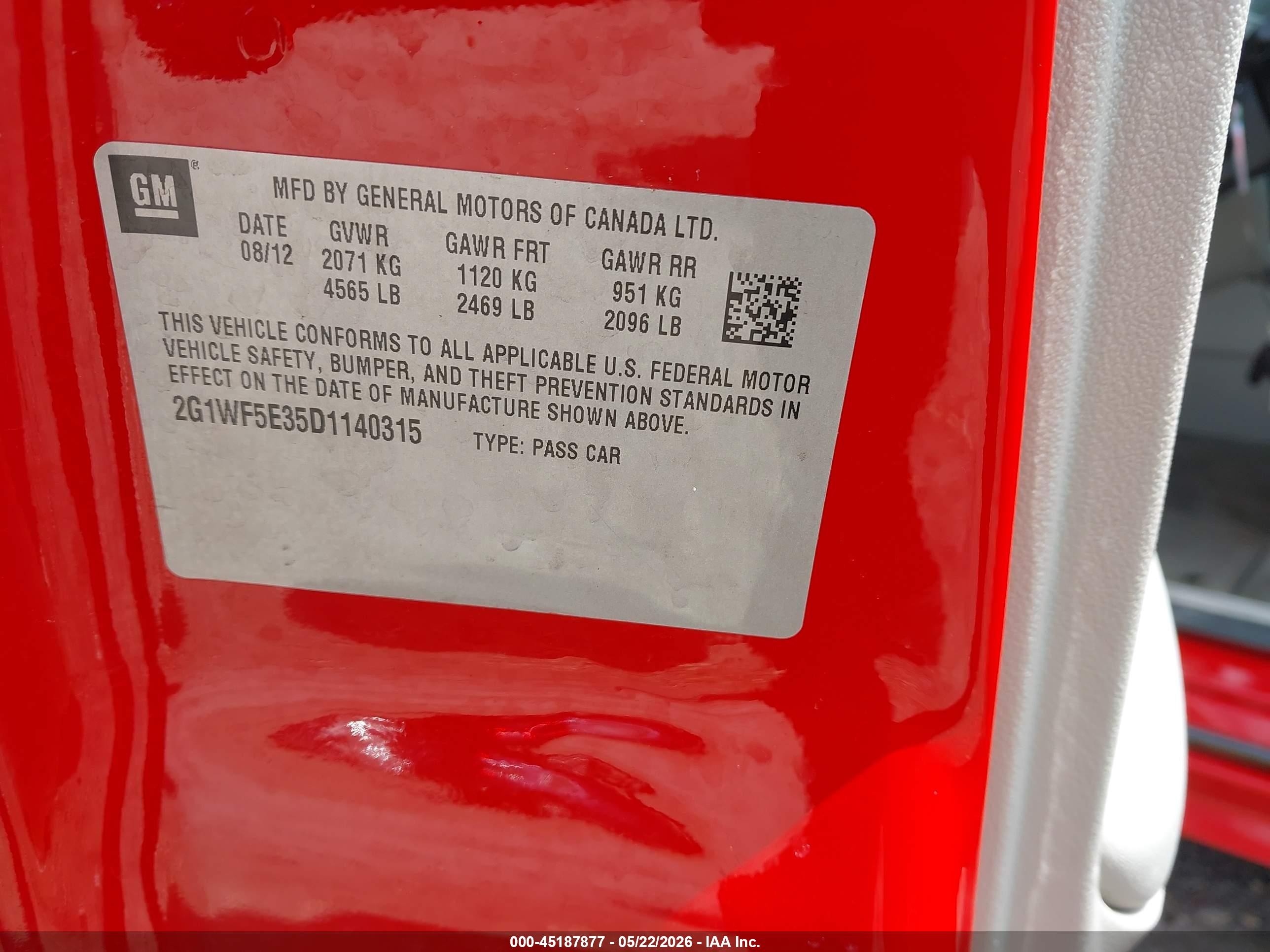 2013 Chevrolet Impala Ls Red vin: 2G1WF5E35D1140315