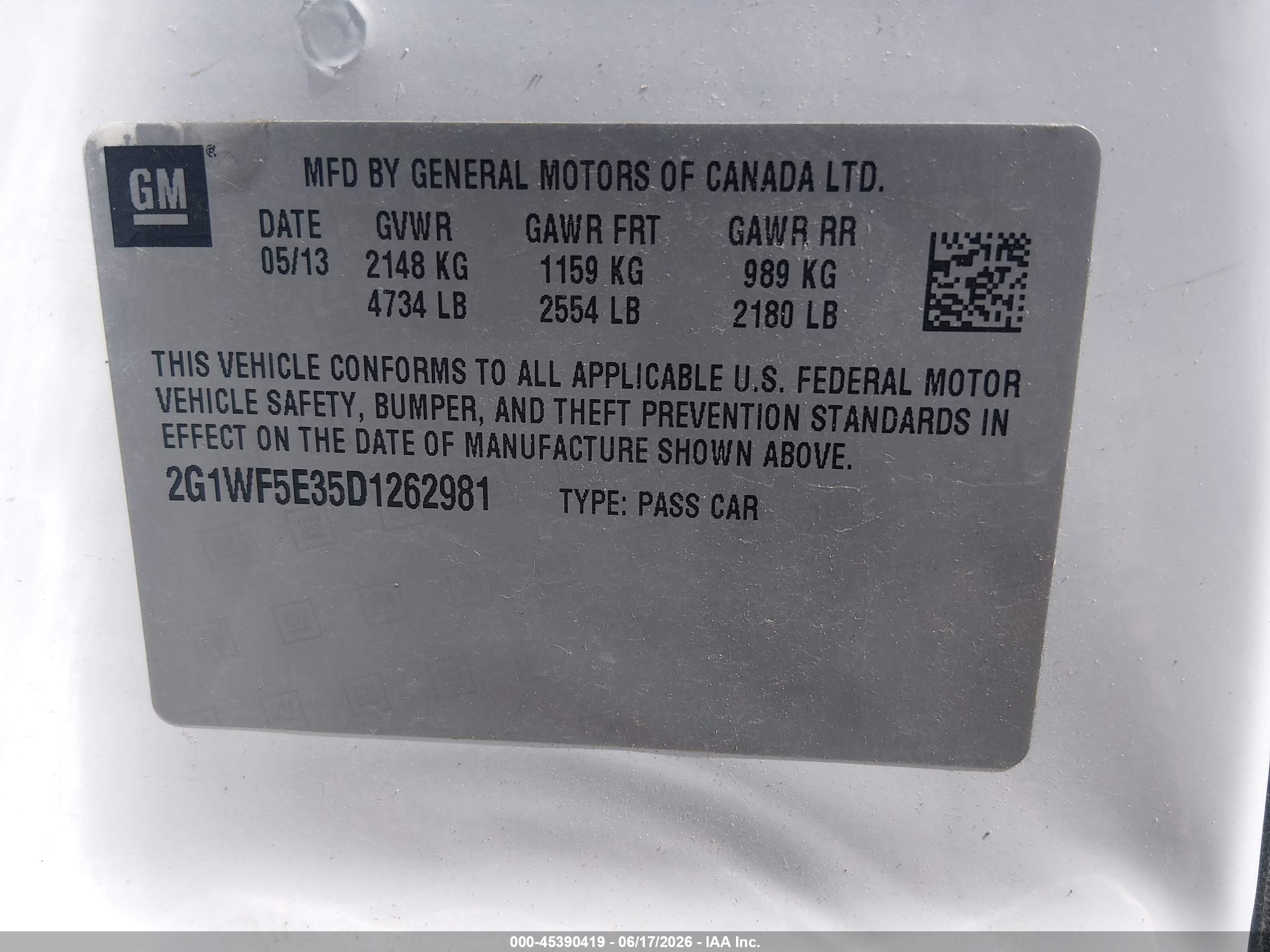 2013 Chevrolet Impala Ls White vin: 2G1WF5E35D1262981