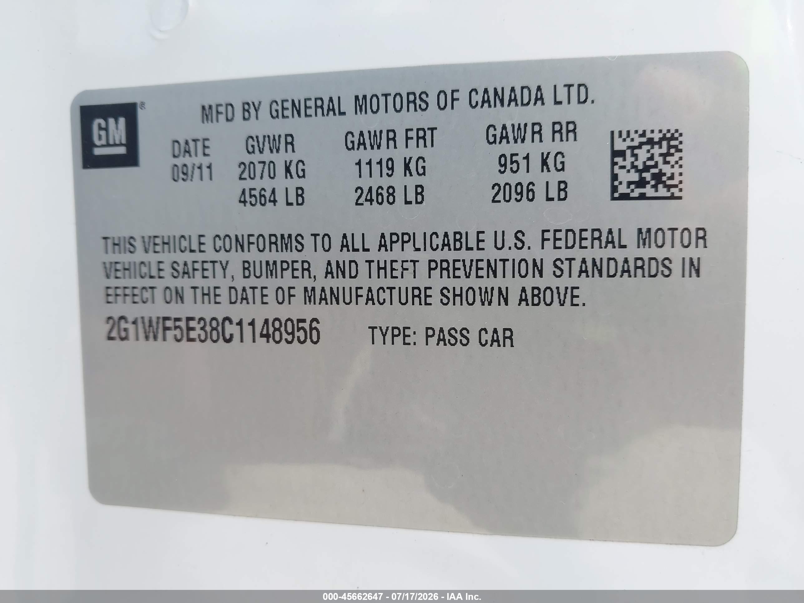 2012 Chevrolet Impala Ls White vin: 2G1WF5E38C1148956