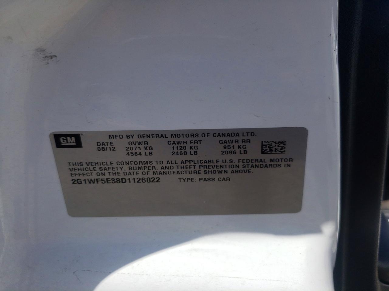 2013 Chevrolet Impala Ls White vin: 2G1WF5E38D1126022
