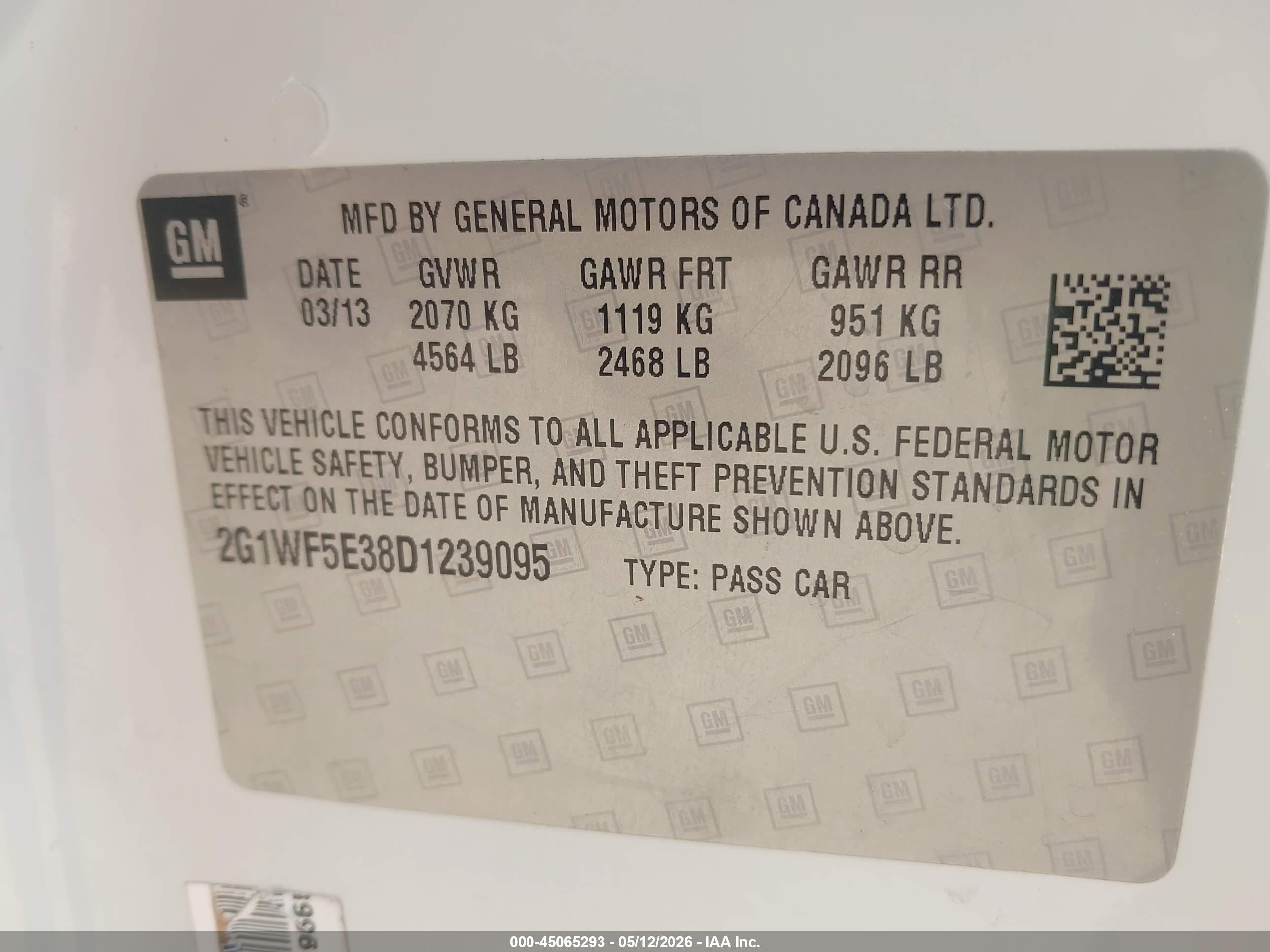 2013 Chevrolet Impala Ls White vin: 2G1WF5E38D1239095