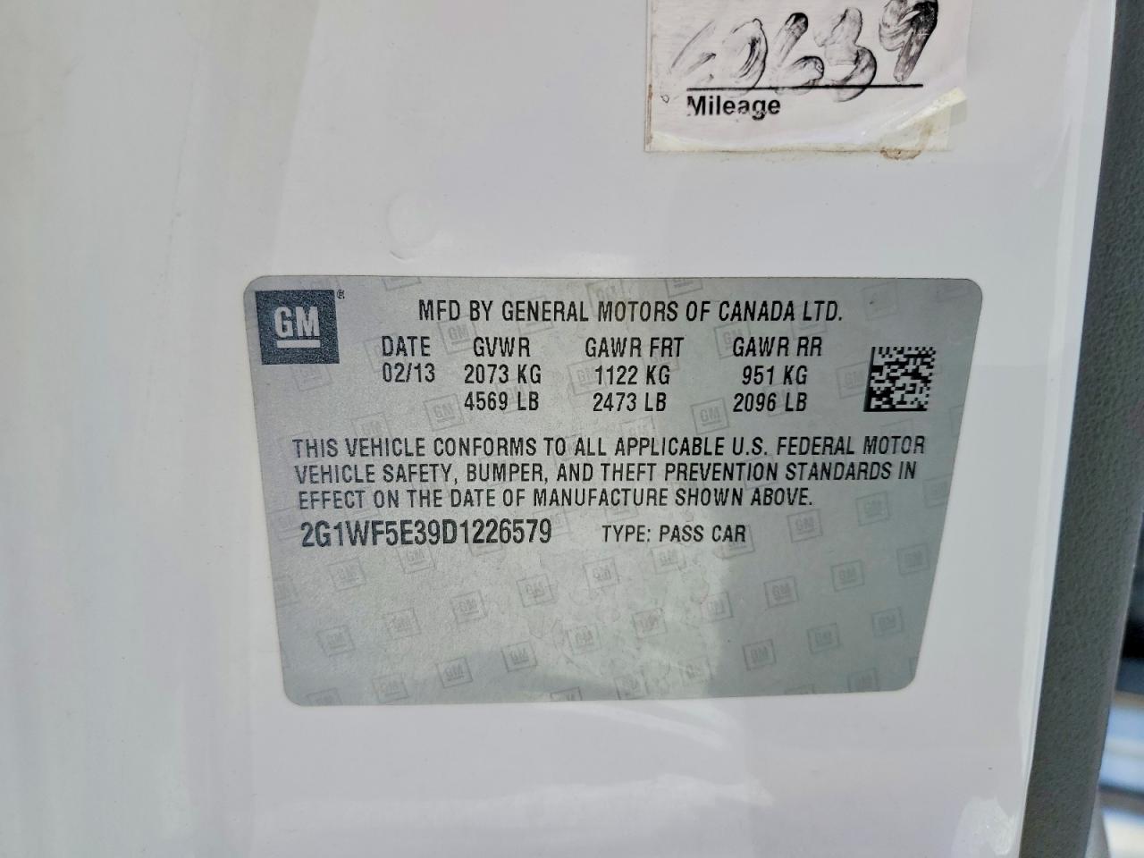 2013 Chevrolet Impala Ls White vin: 2G1WF5E39D1226579