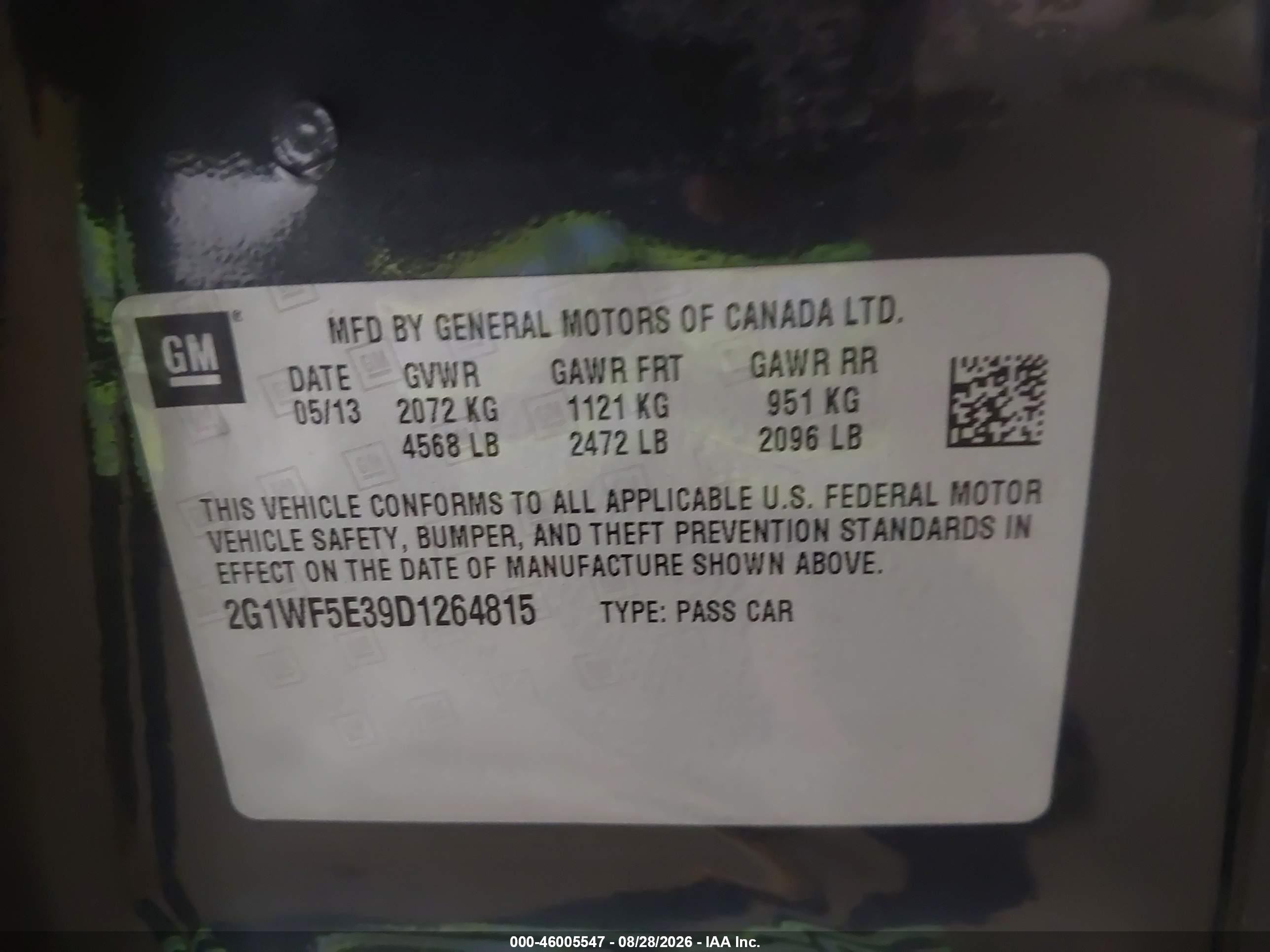 2013 Chevrolet Impala Ls Серый vin: 2G1WF5E39D1264815