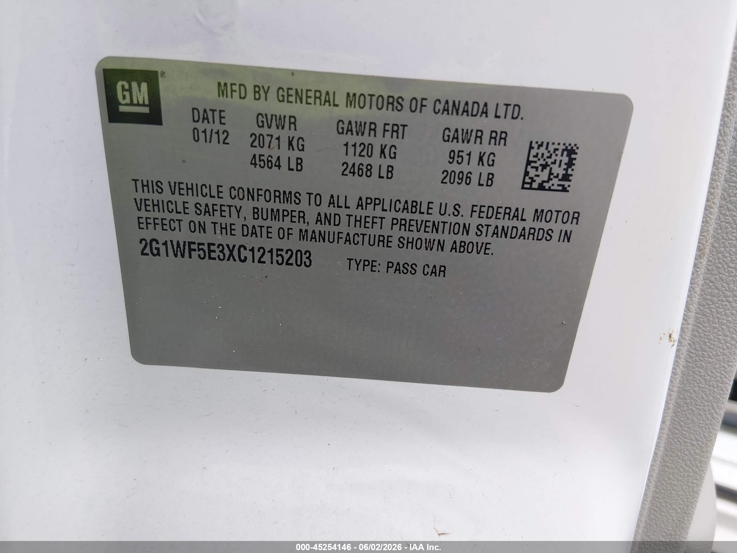 2012 Chevrolet Impala Ls Белый vin: 2G1WF5E3XC1215203