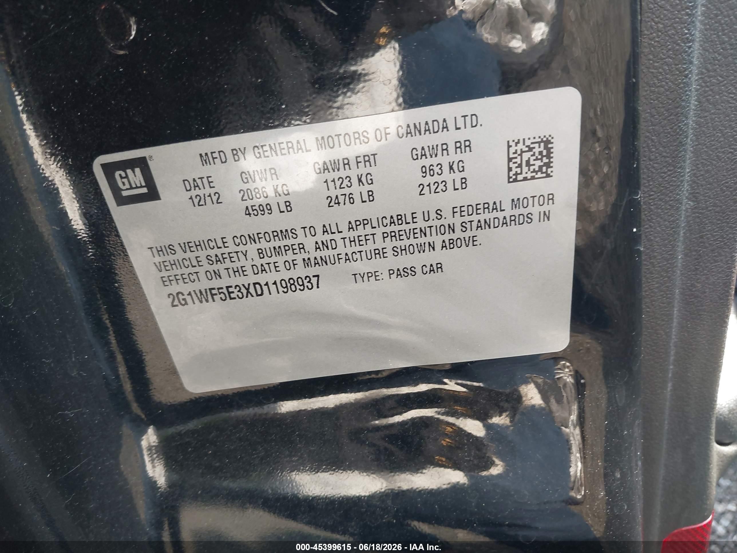 2013 Chevrolet Impala Ls Black vin: 2G1WF5E3XD1198937