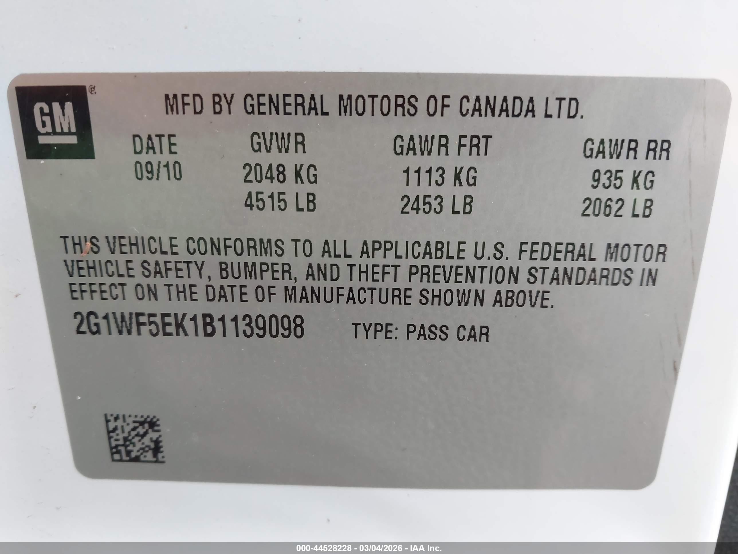 2011 Chevrolet Impala Ls White vin: 2G1WF5EK1B1139098