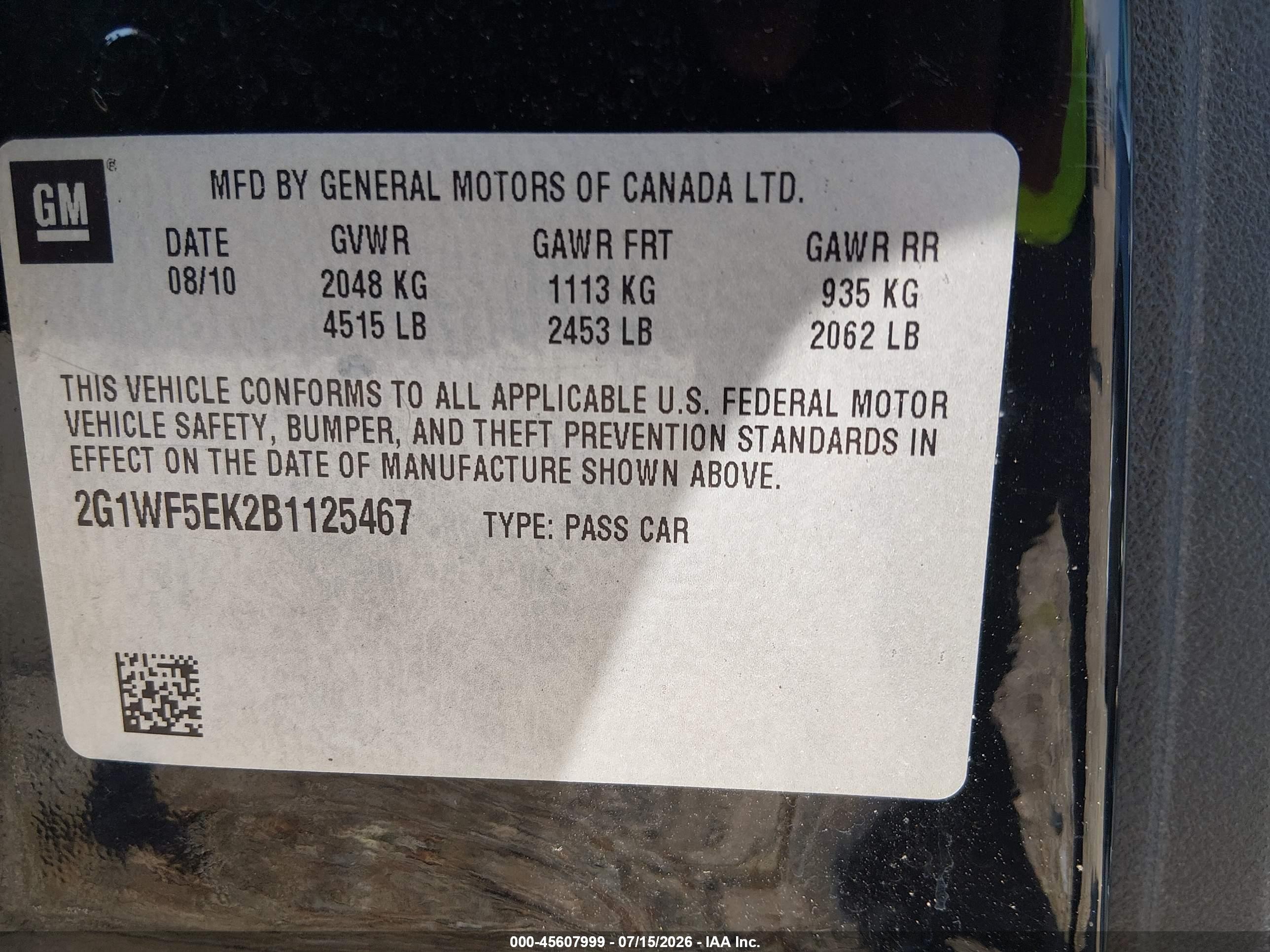 2011 Chevrolet Impala Ls Black vin: 2G1WF5EK2B1125467