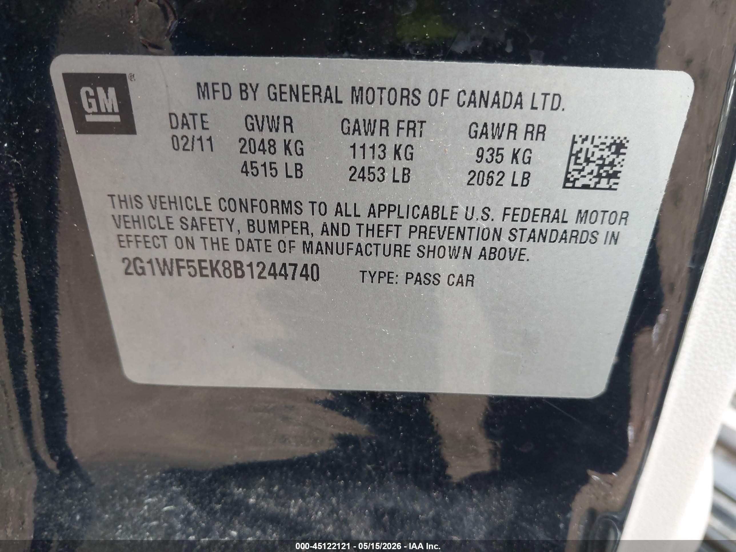 2011 Chevrolet Impala Ls Black vin: 2G1WF5EK8B1244740