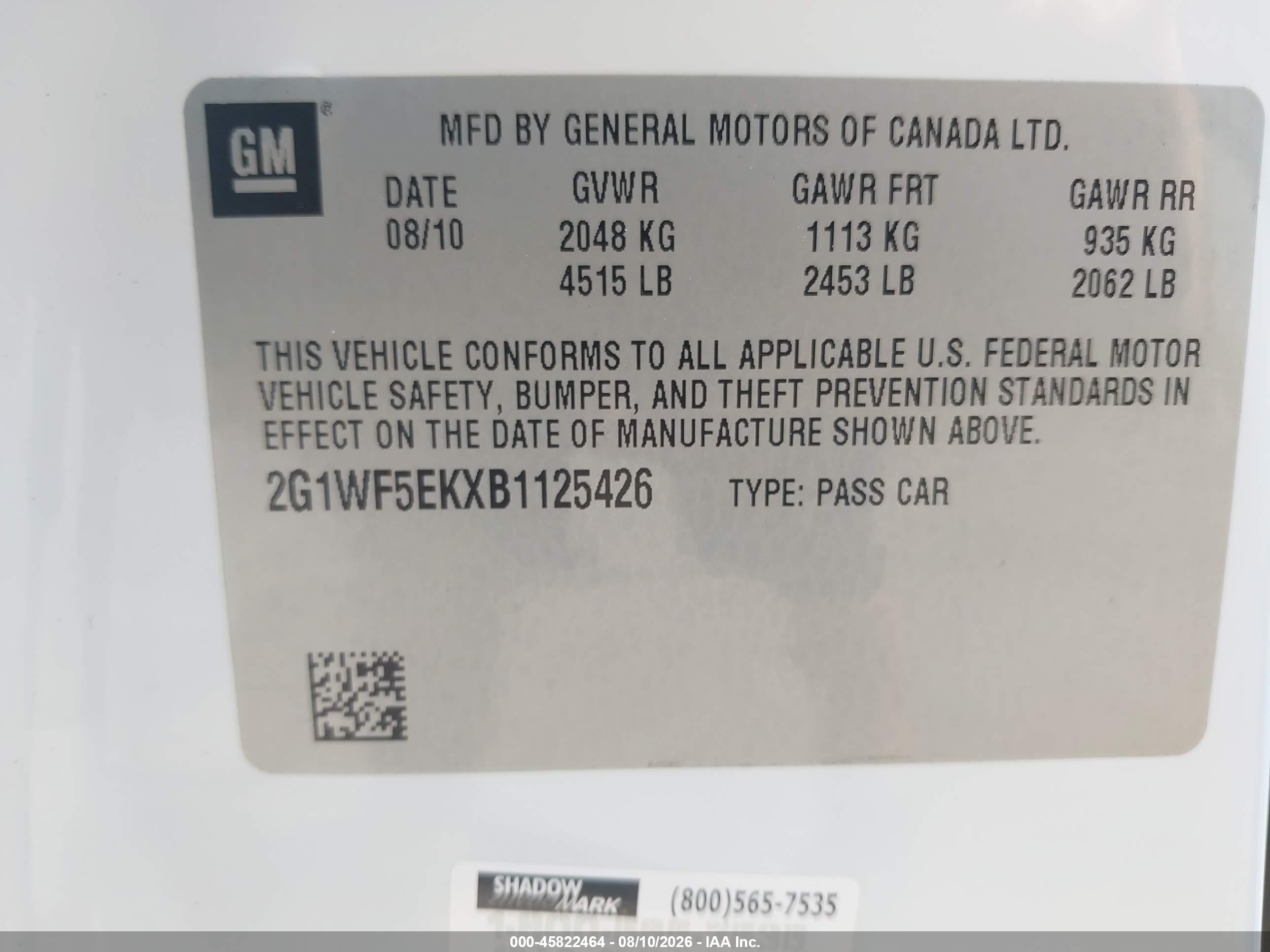 2011 Chevrolet Impala Ls White vin: 2G1WF5EKXB1125426