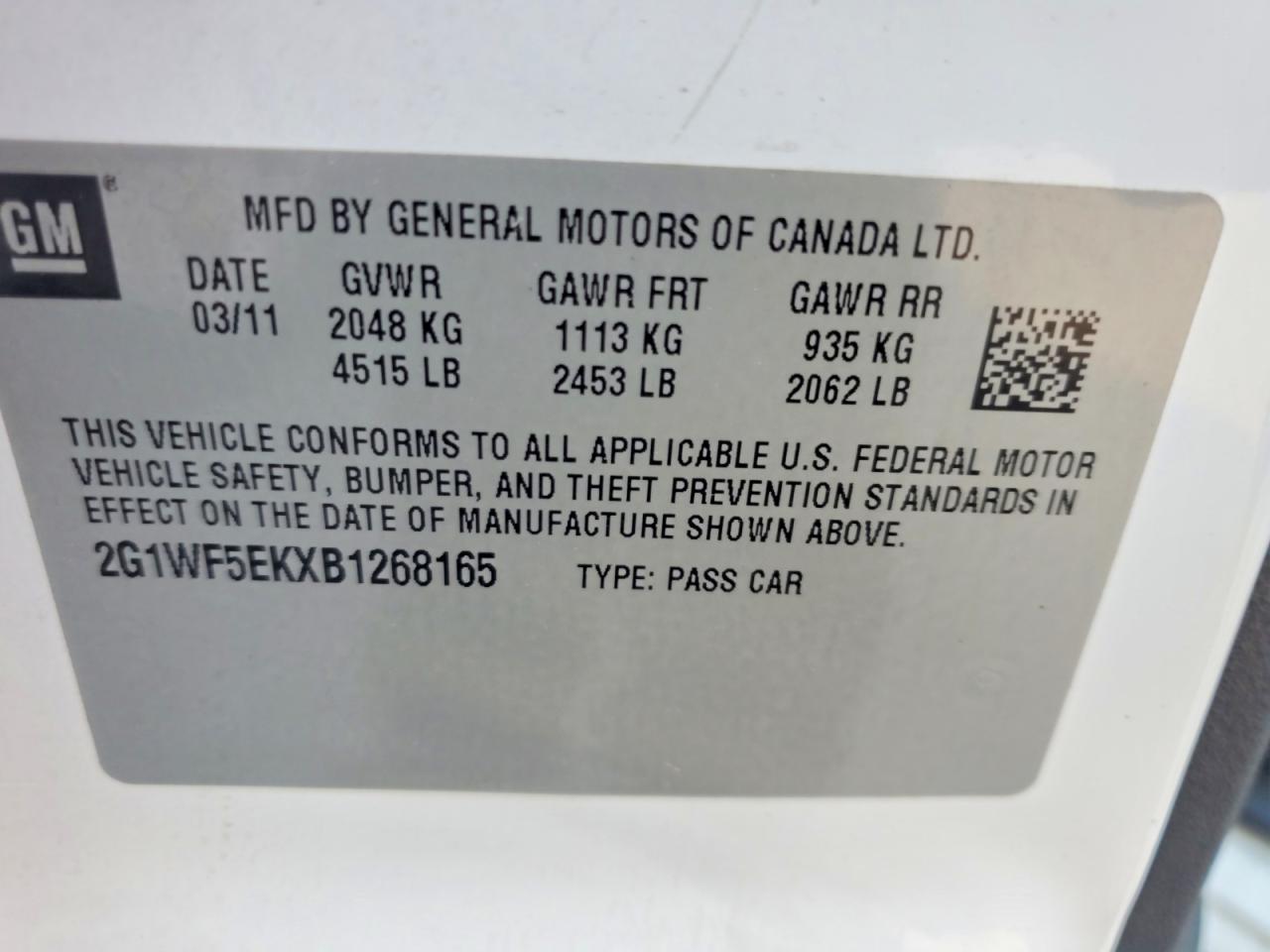 2011 Chevrolet Impala Ls White vin: 2G1WF5EKXB1268165