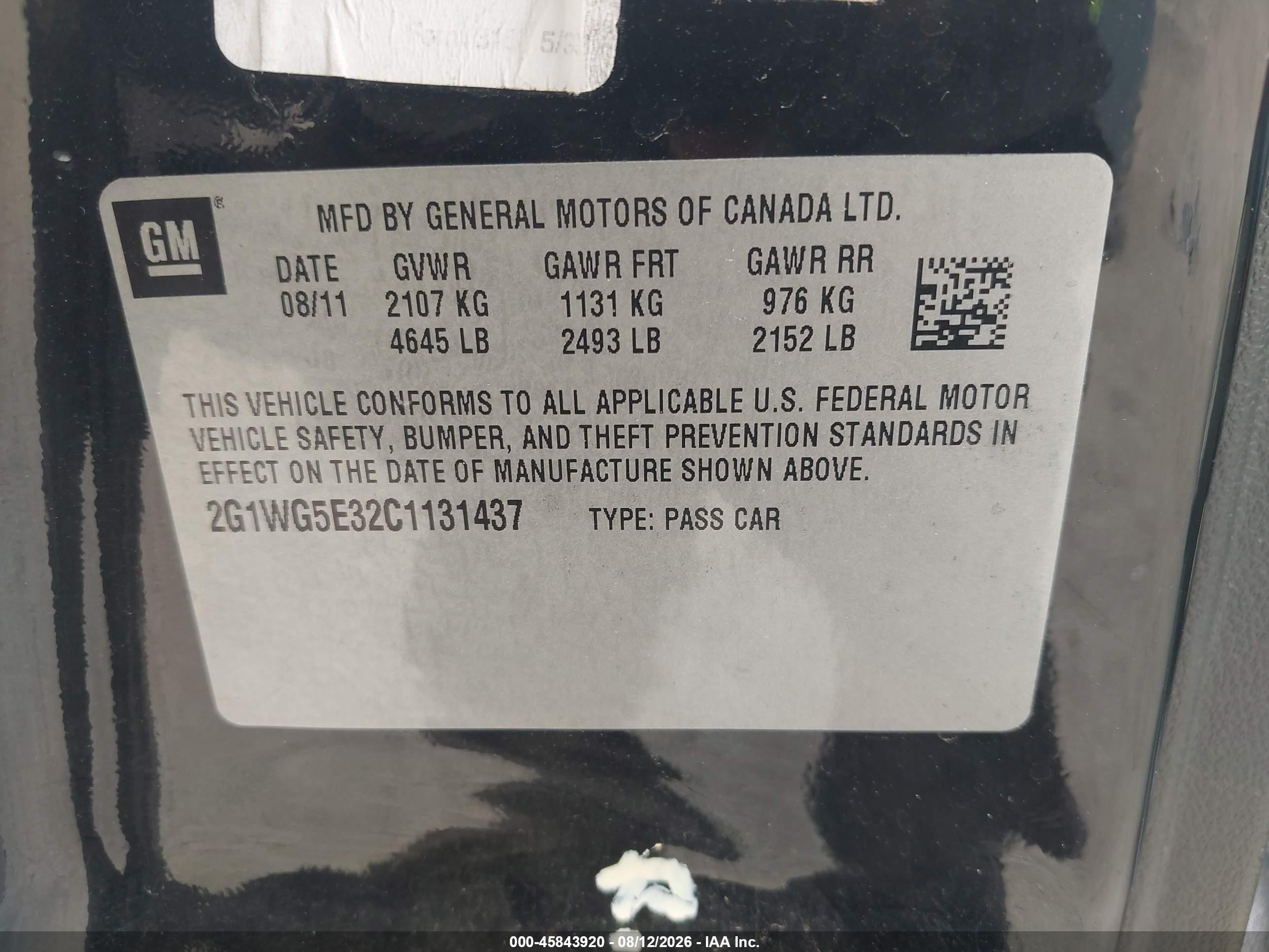 2012 Chevrolet Impala Lt Black vin: 2G1WG5E32C1131437