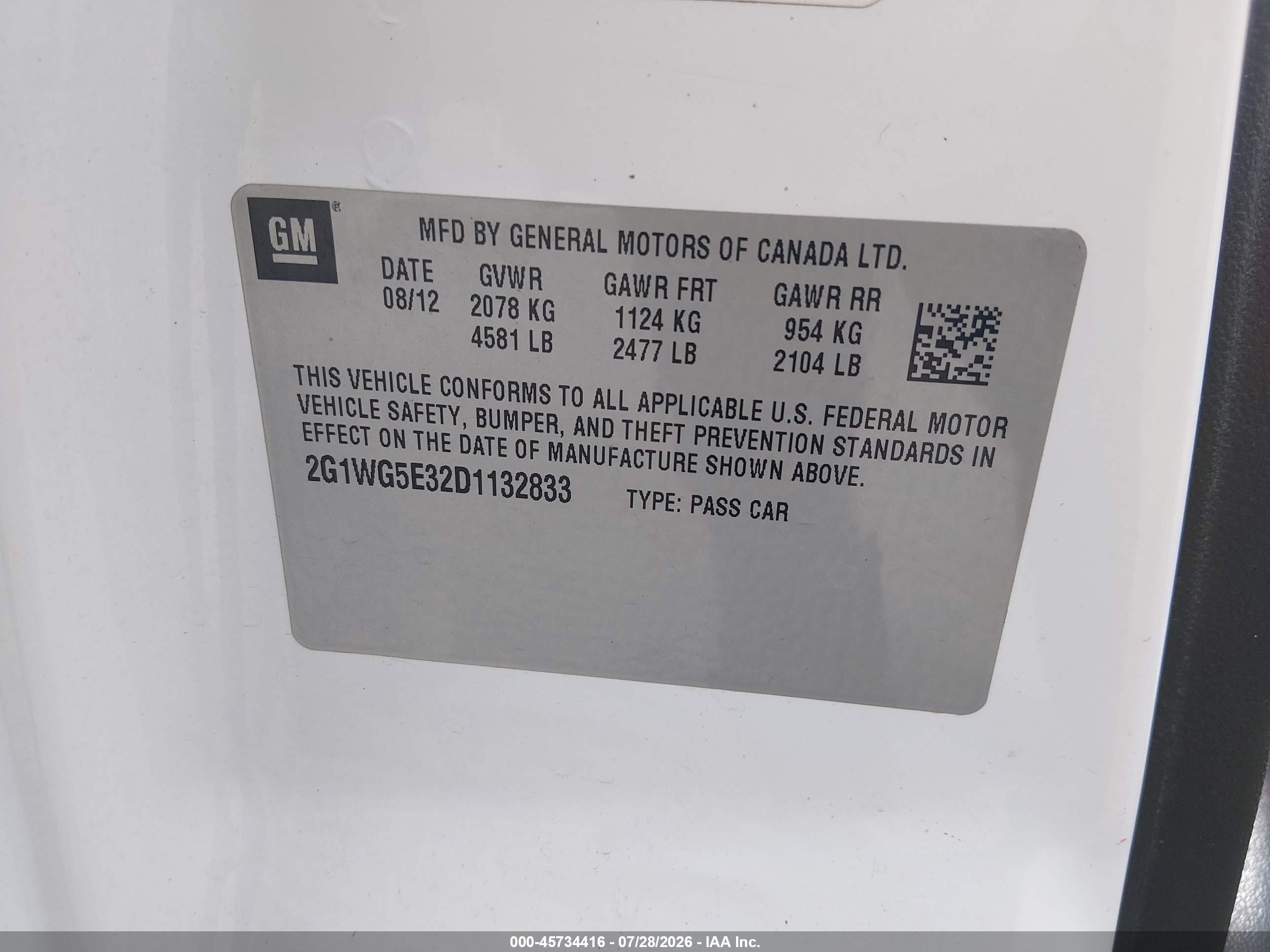 2013 Chevrolet Impala Lt White vin: 2G1WG5E32D1132833