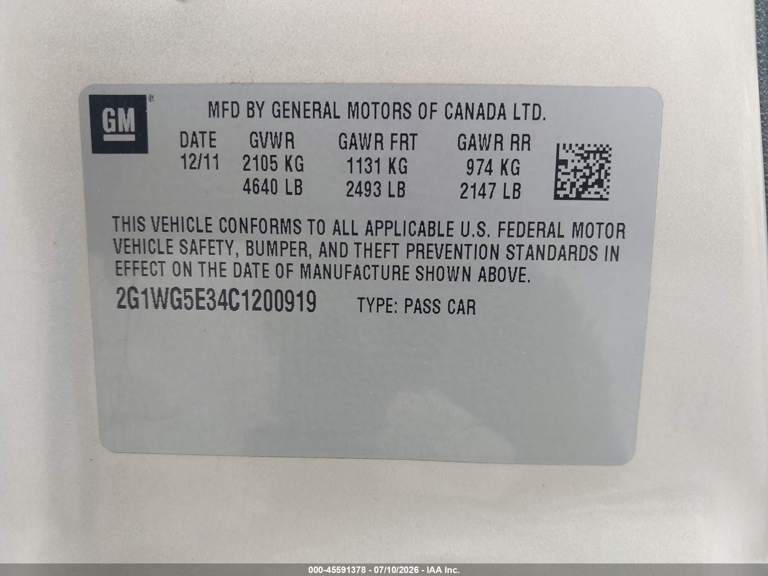 2012 Chevrolet Impala Lt Gold vin: 2G1WG5E34C1200919
