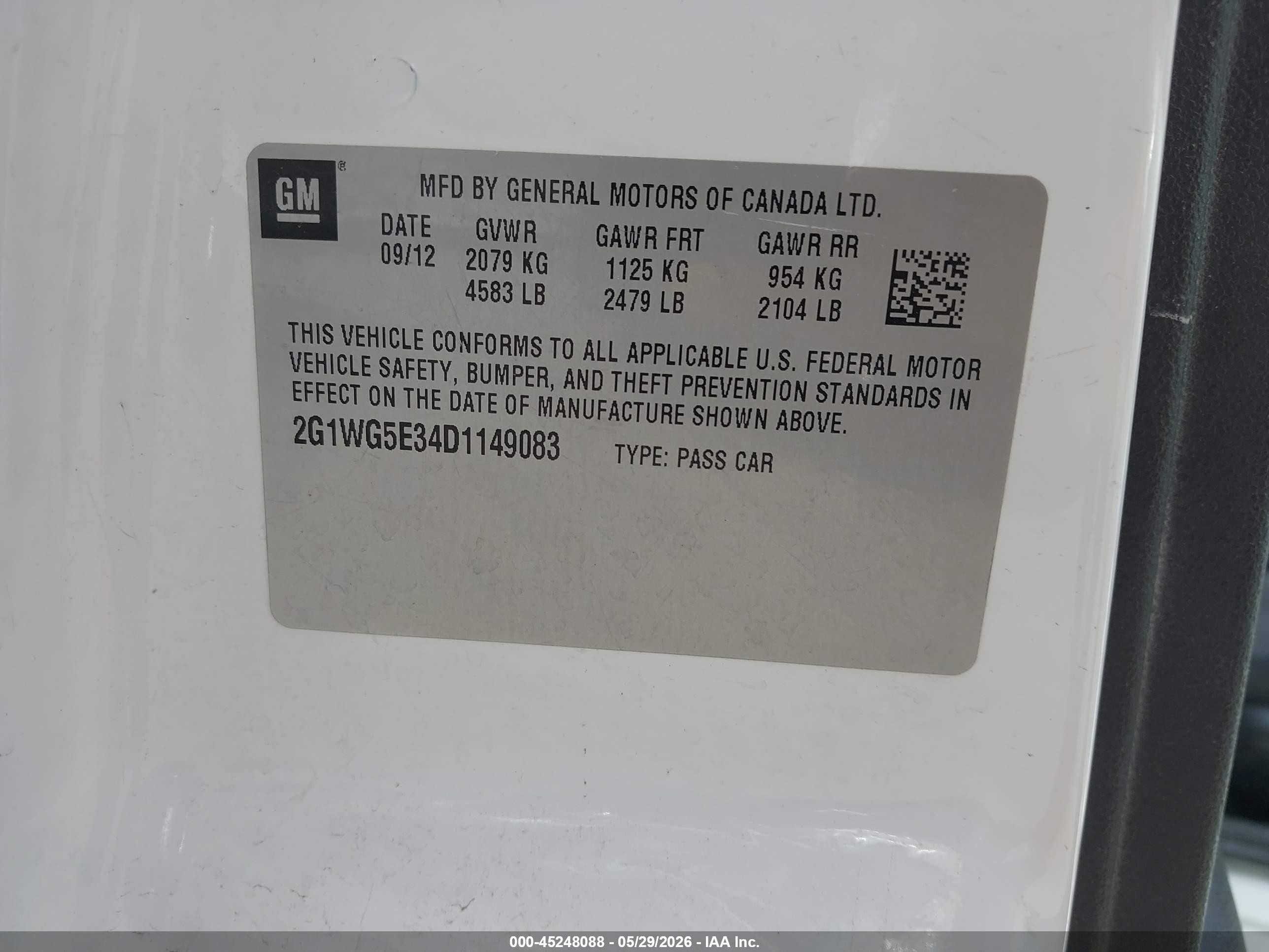 2013 Chevrolet Impala Lt White vin: 2G1WG5E34D1149083