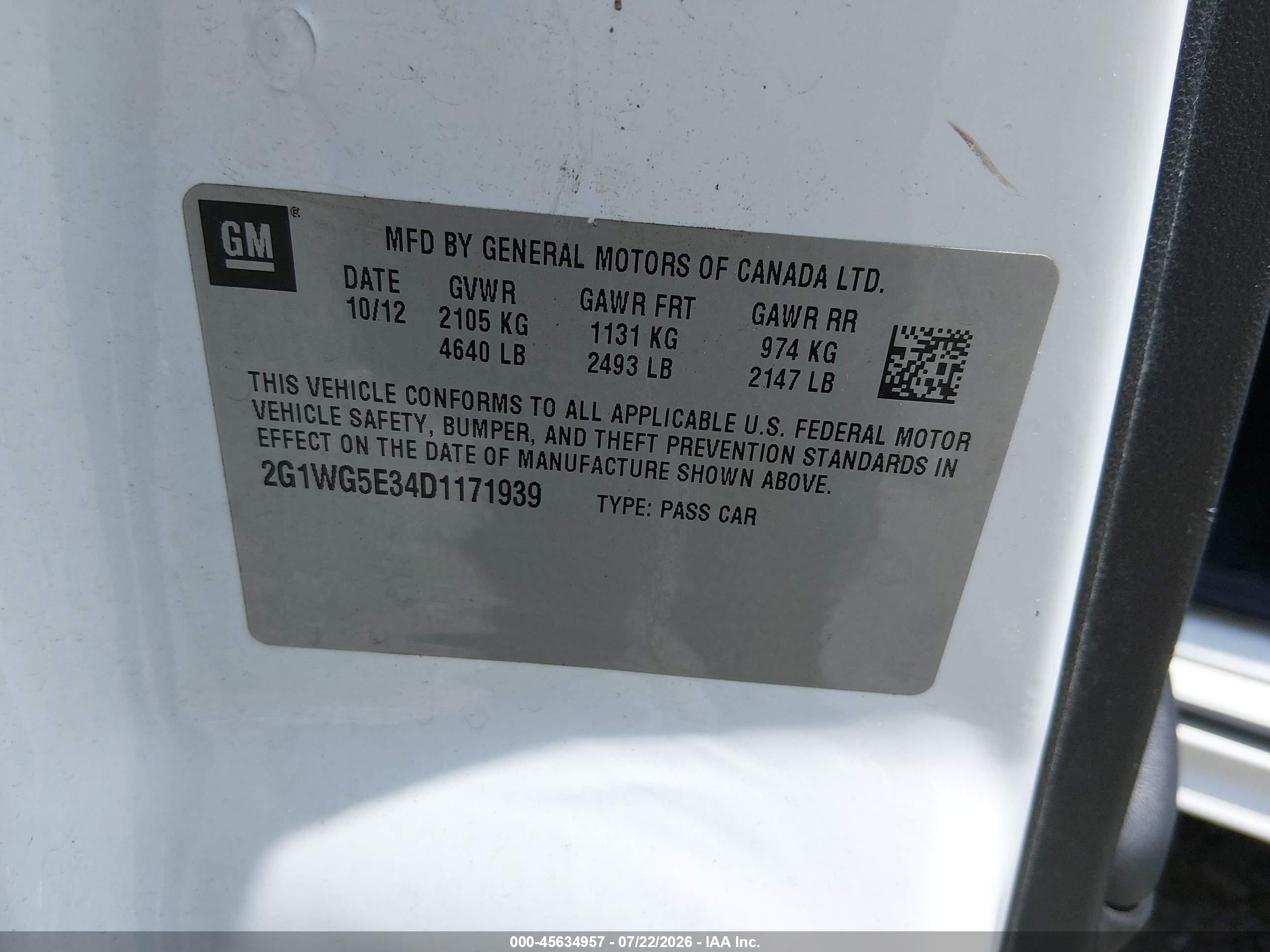 2013 Chevrolet Impala Lt Белый vin: 2G1WG5E34D1171939